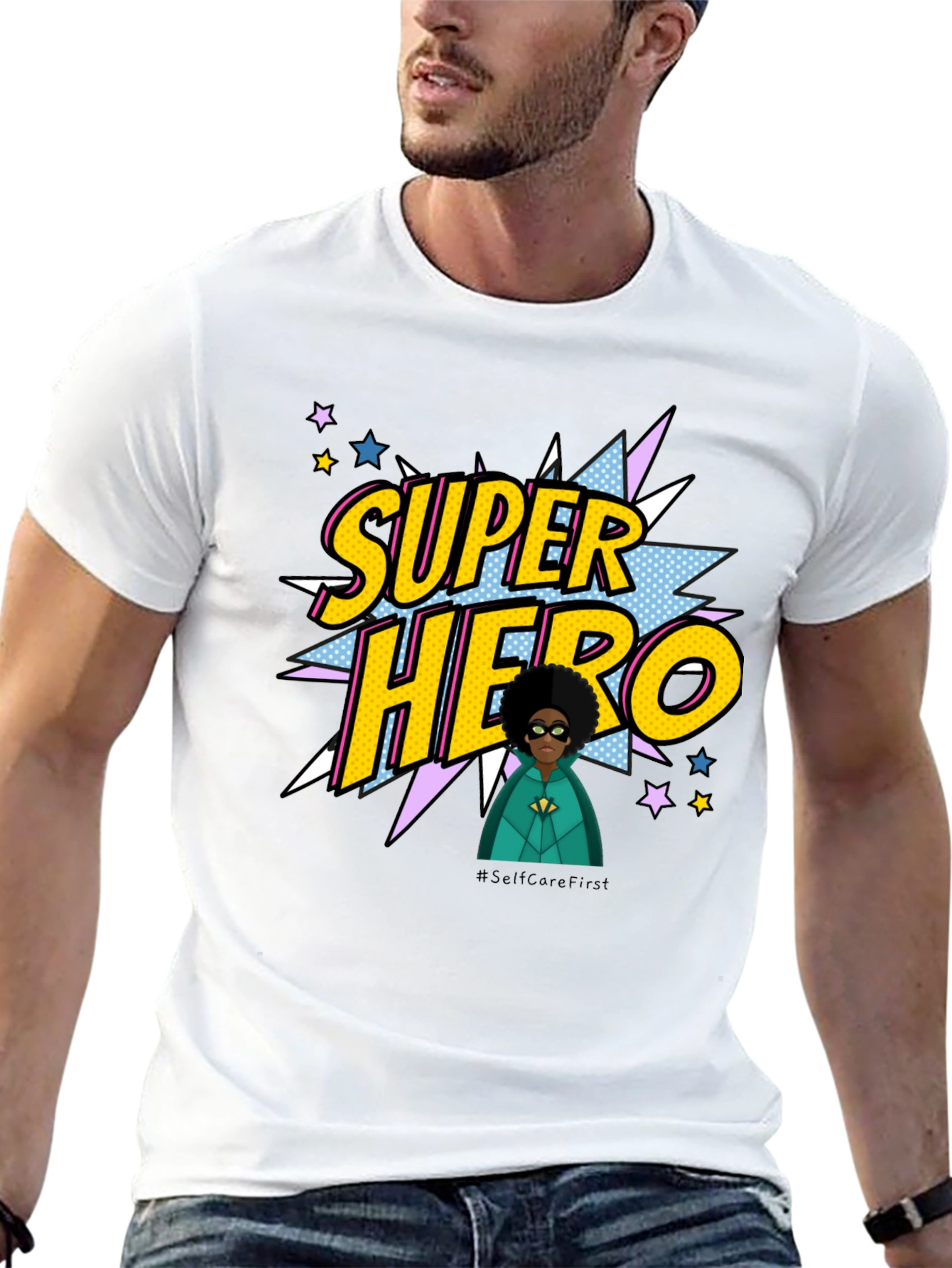 Super Hero Graphic Print Black T-Shirt