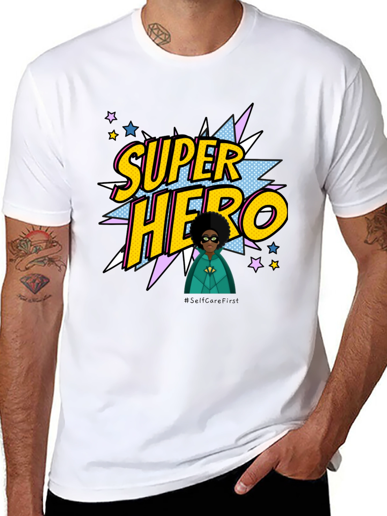 Super Hero Graphic Print Black T-Shirt