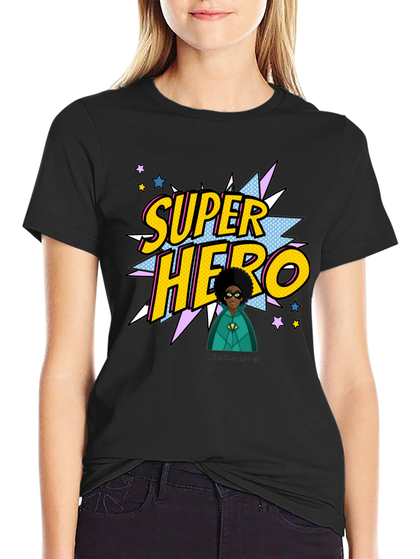 Super Hero Graphic Print Black T-Shirt