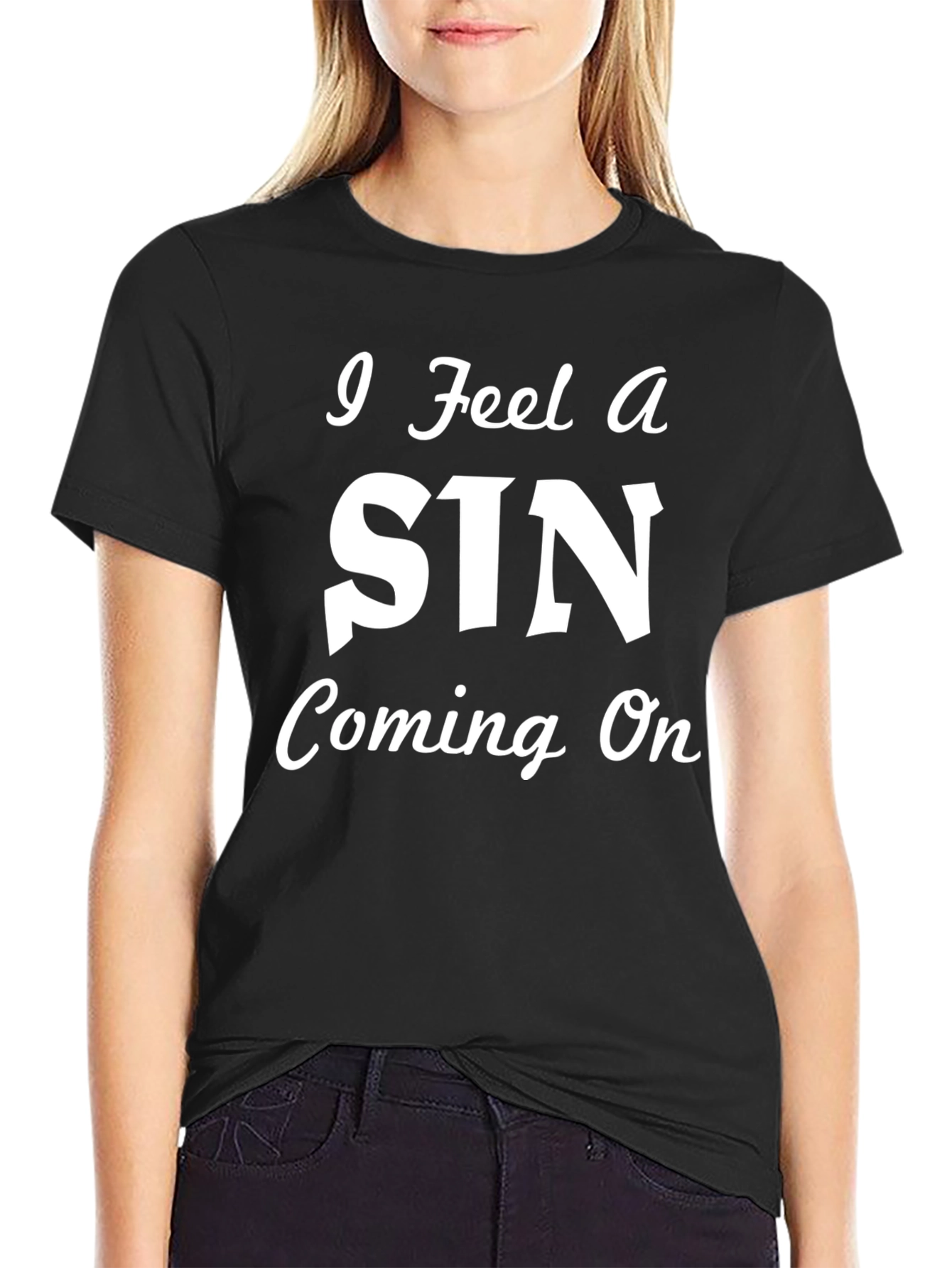 I Feel A Sin Coming On Black Graphic Tee