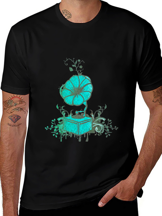 Vintage Teal Gramophone Graphic T-Shirt