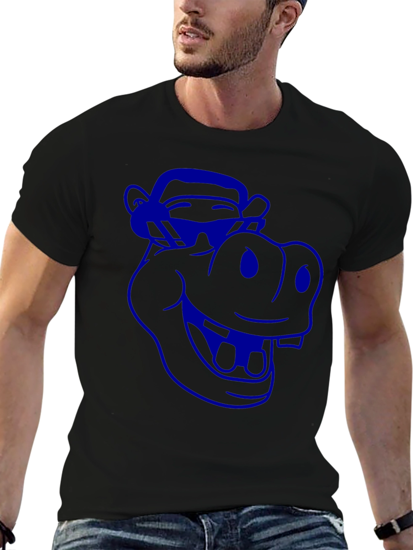 Cartoon Hippo Graphic Tee - Cool Blue Print