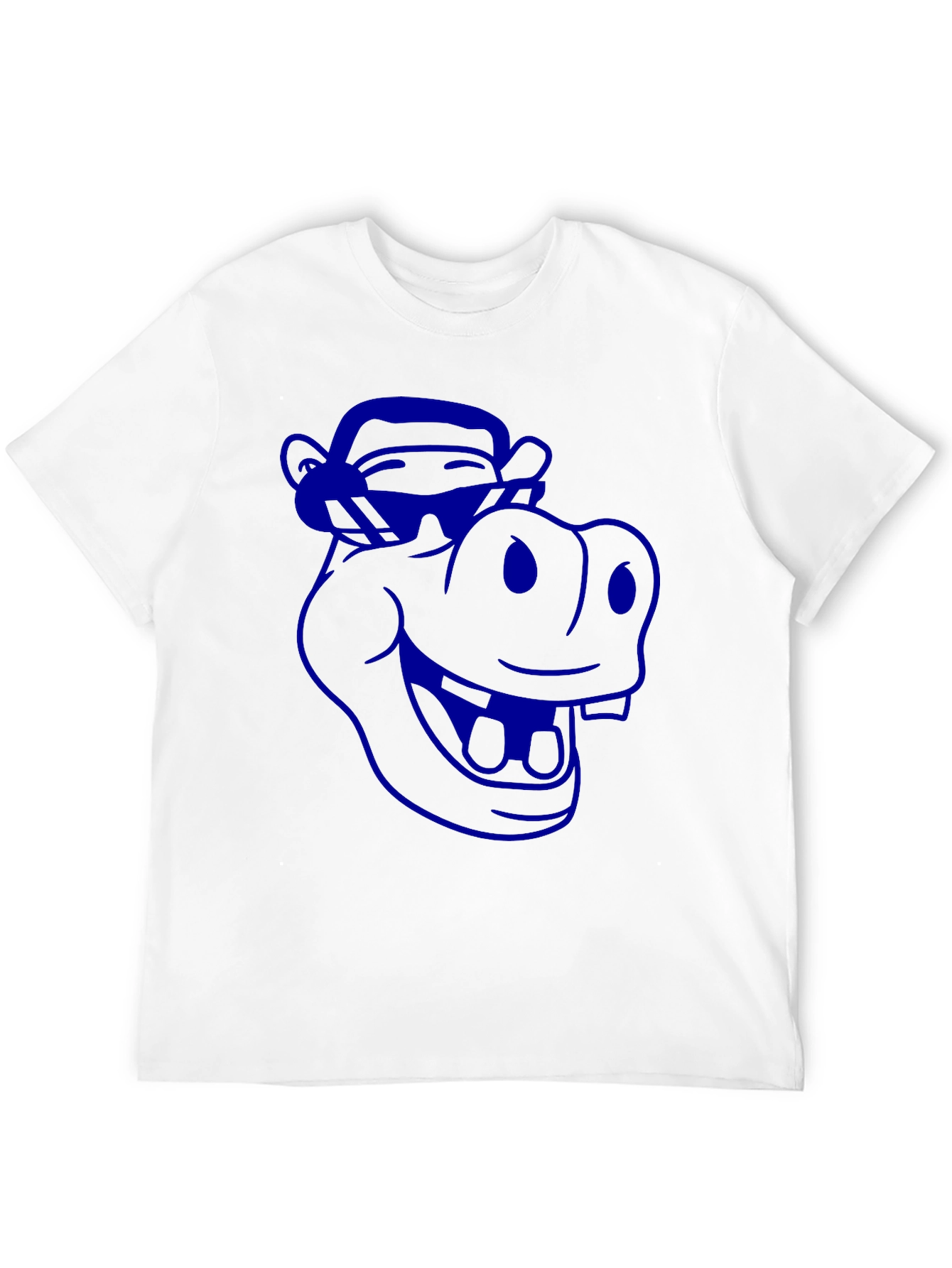 Cartoon Hippo Graphic Tee - Cool Blue Print