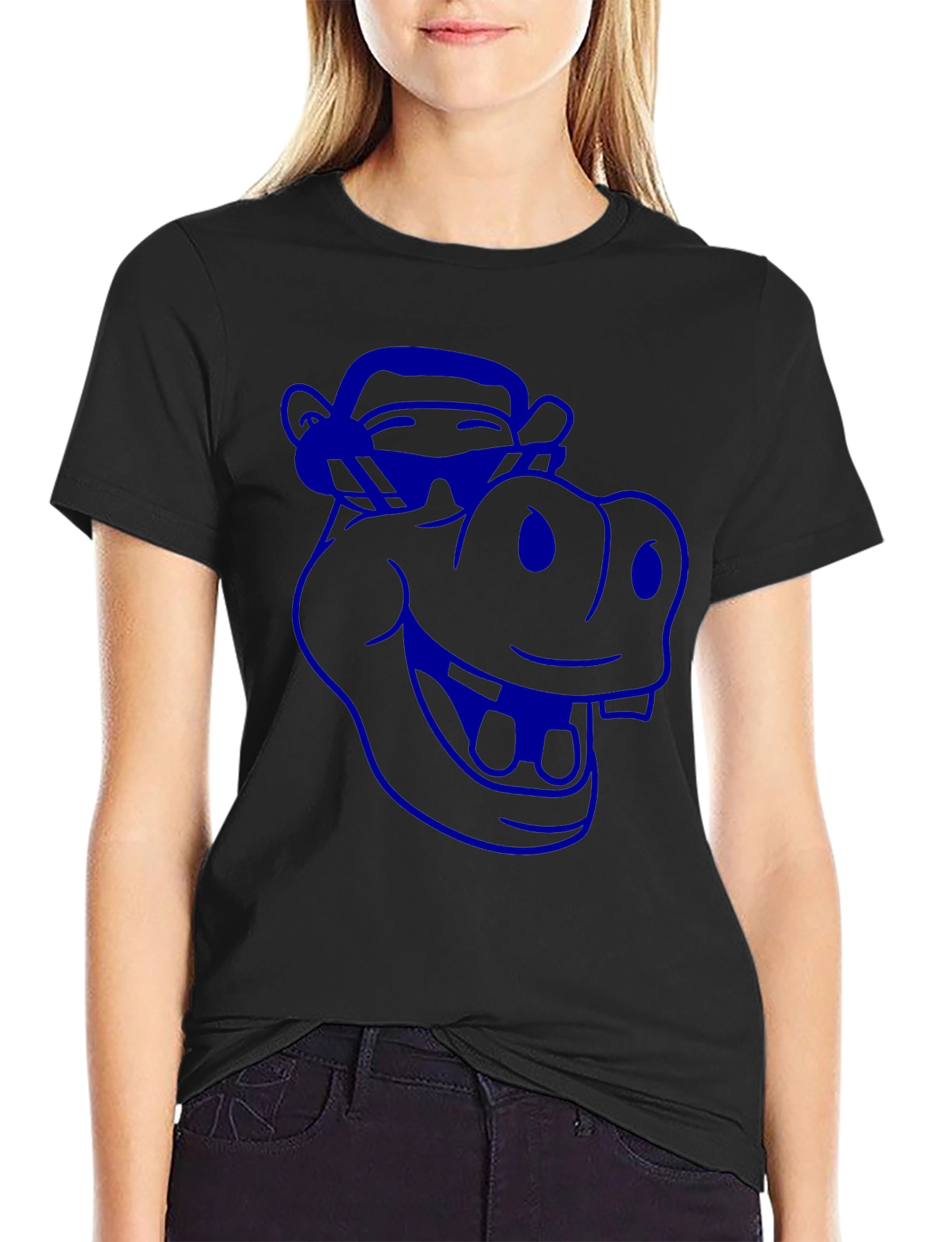 Cartoon Hippo Graphic Tee - Cool Blue Print