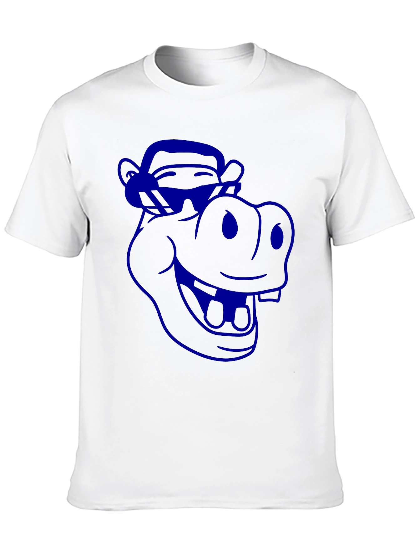 Cartoon Hippo Graphic Tee - Cool Blue Print