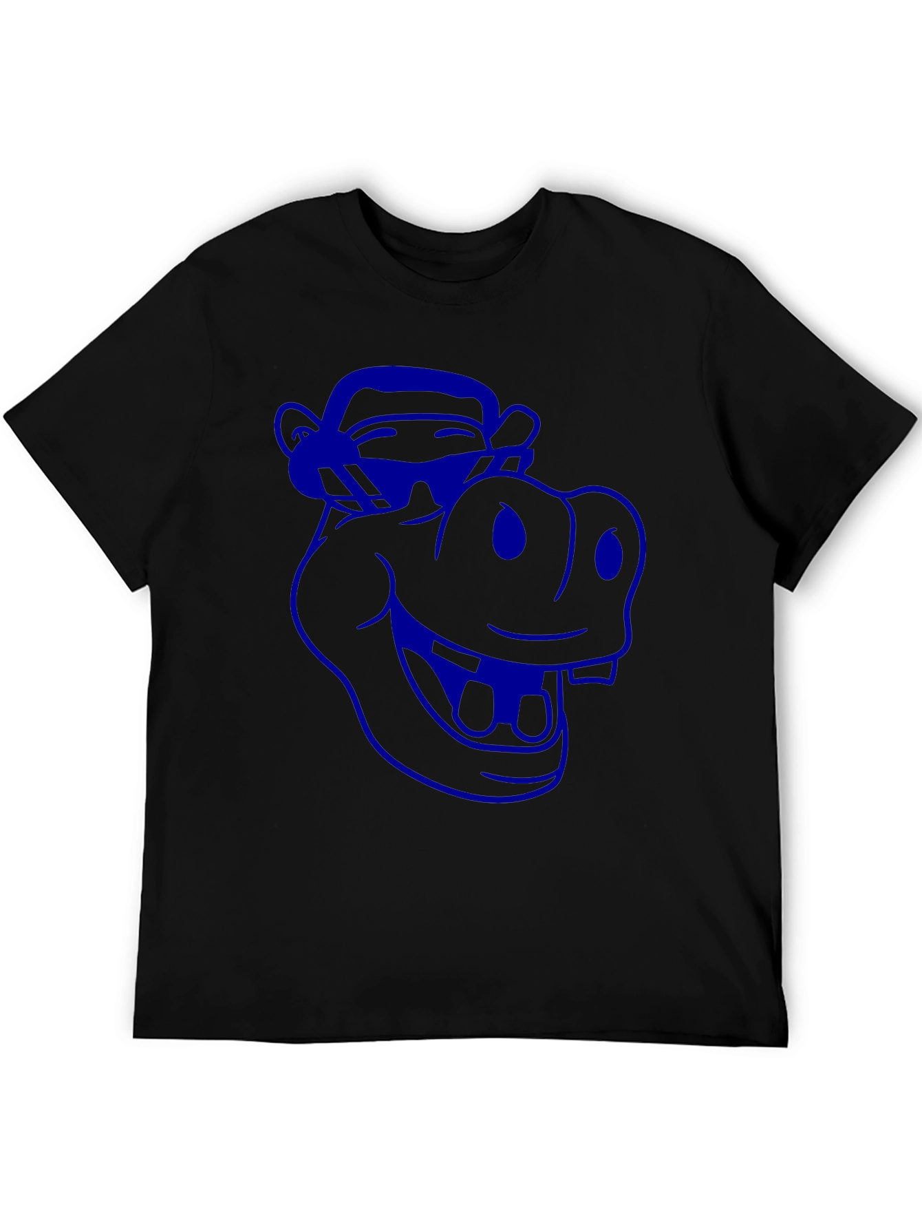 Cartoon Hippo Graphic Tee - Cool Blue Print