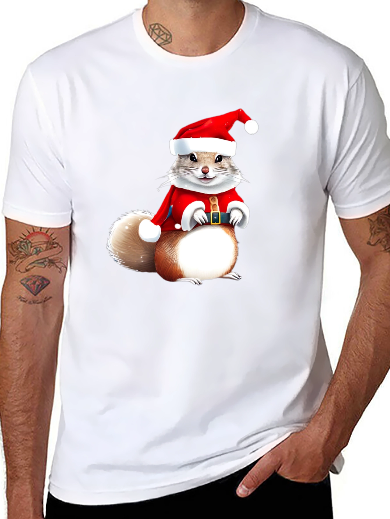 Festive Squirrel Santa T-Shirt - Holiday Cheer!