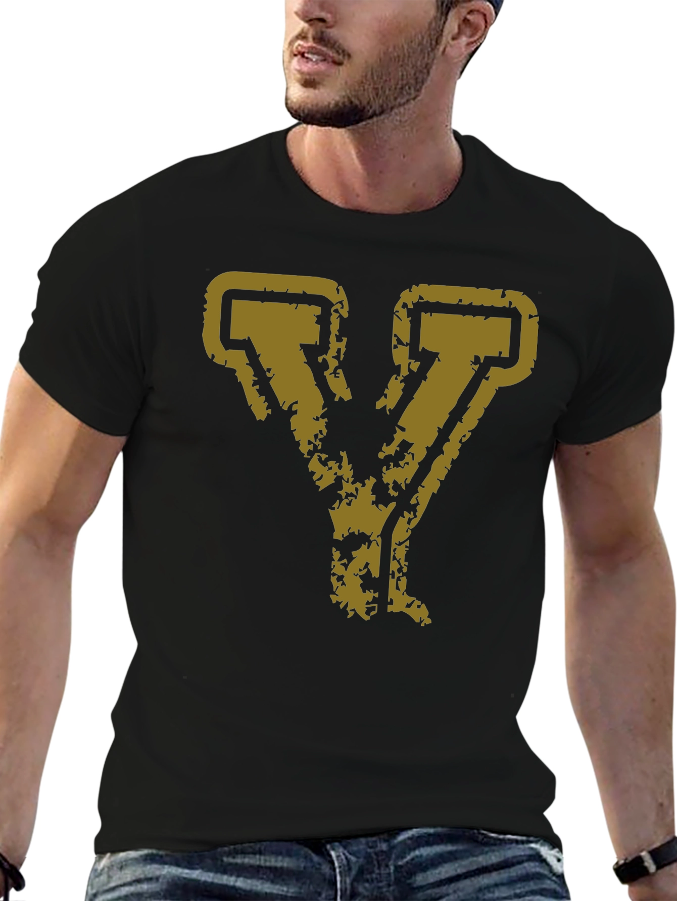 Distressed Gold Letter Y Graphic Tee