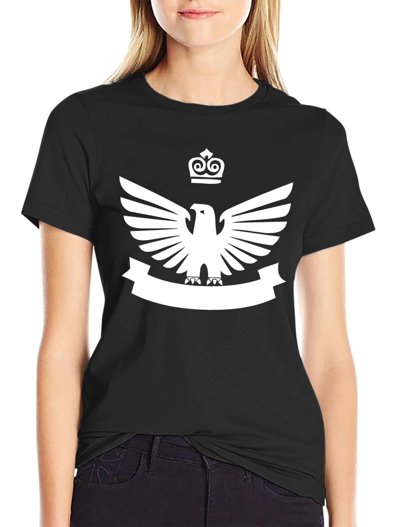 Black T-Shirt with Eagle and Crown Emblem