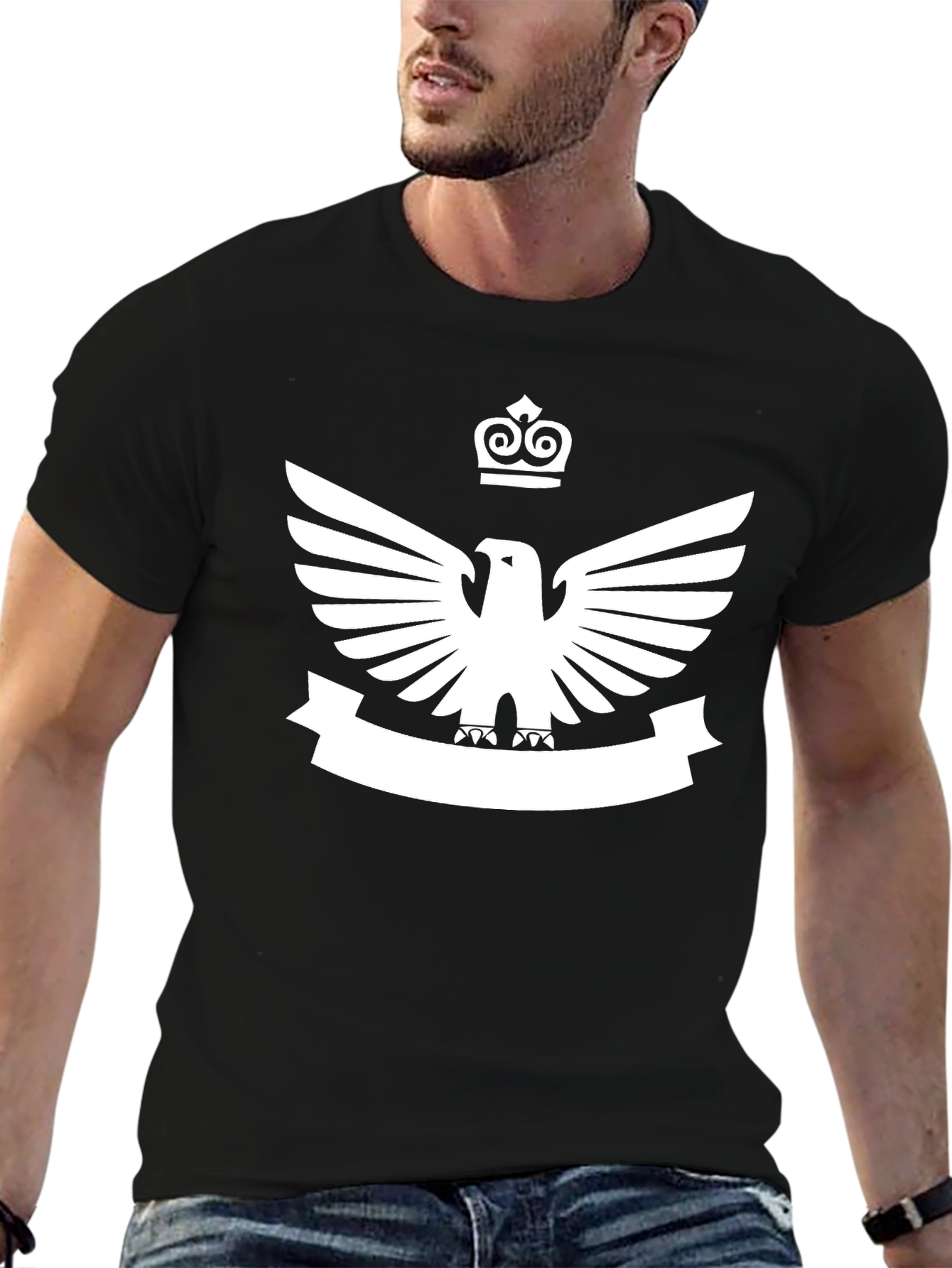Black T-Shirt with Eagle and Crown Emblem