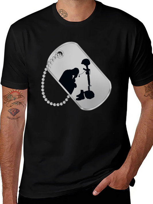 Memorial Soldier Dog Tag Graphic T-Shirt