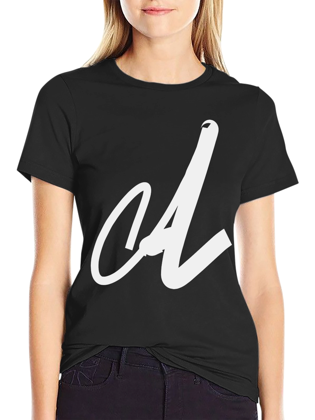 Black T-Shirt with White Letter Graphic