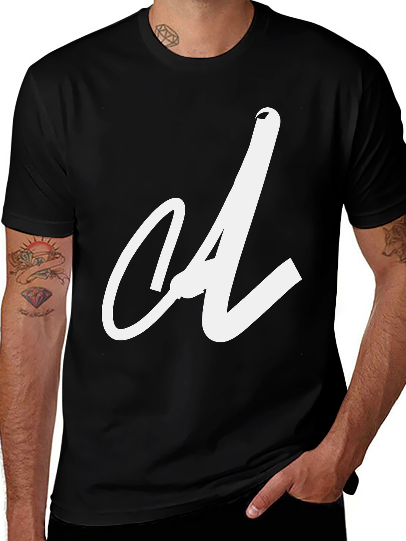 Black T-Shirt with White Letter Graphic