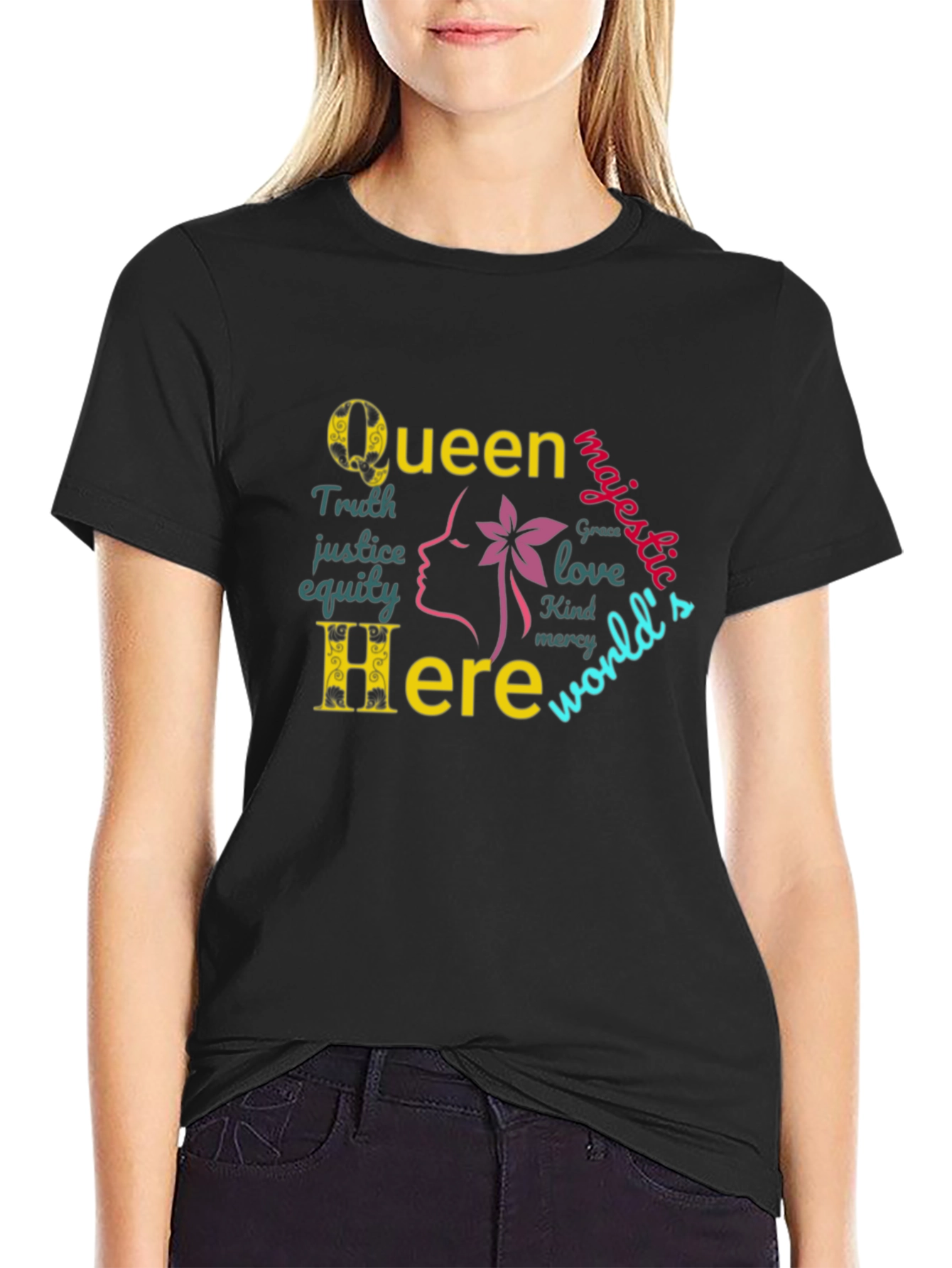Queen Here Graphic Print T-Shirt - Empowering Design
