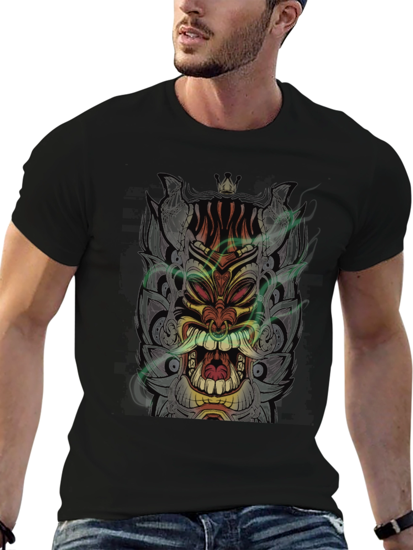 Tiki Mask Graphic Black T-Shirt