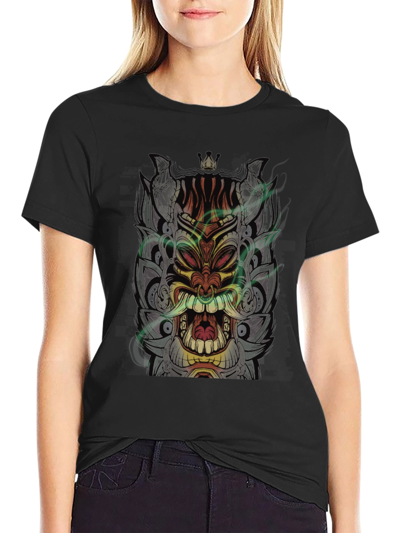 Tiki Mask Graphic Black T-Shirt