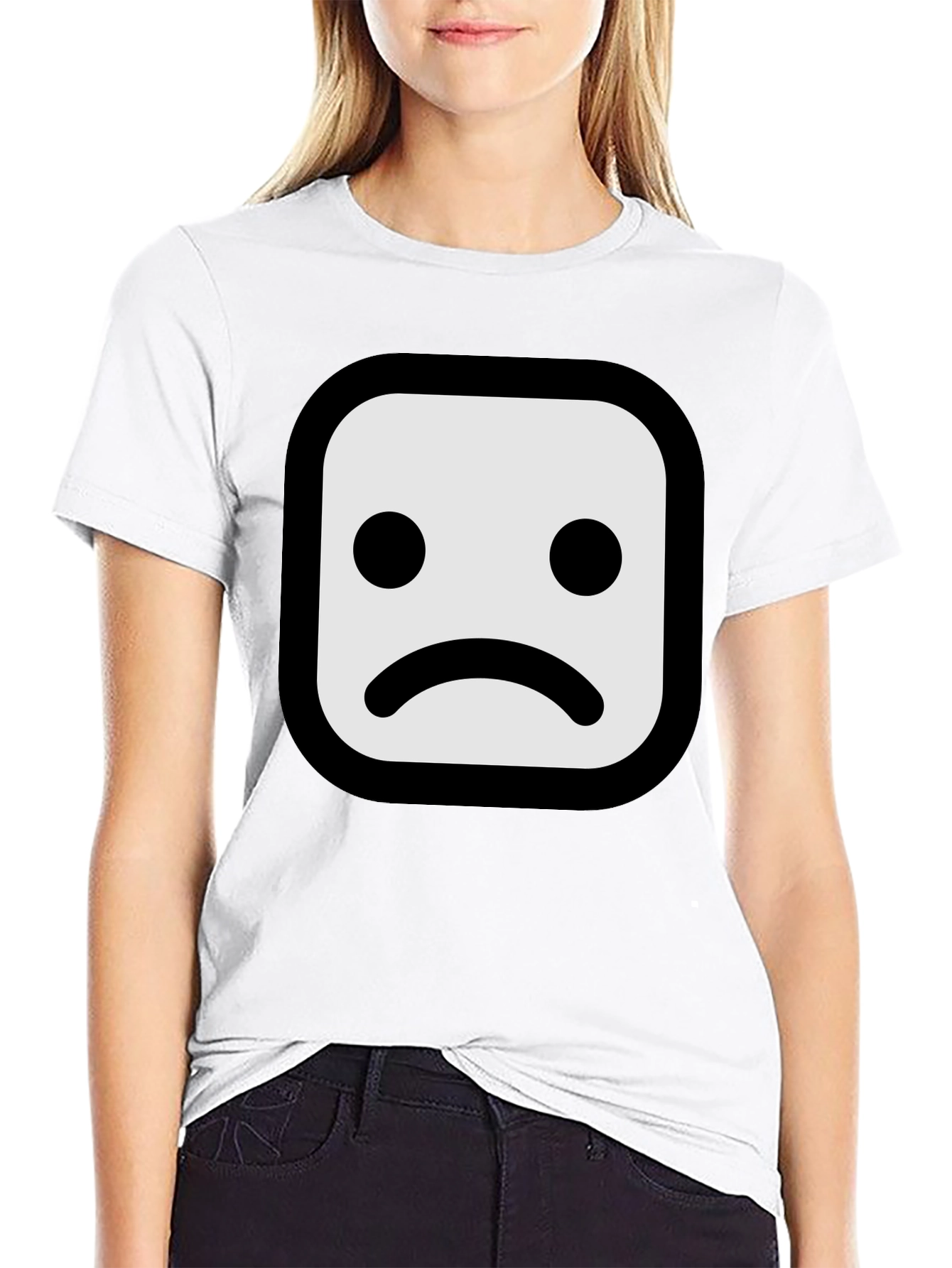 Sad Face Graphic T-Shirt - Black Cotton Blend
