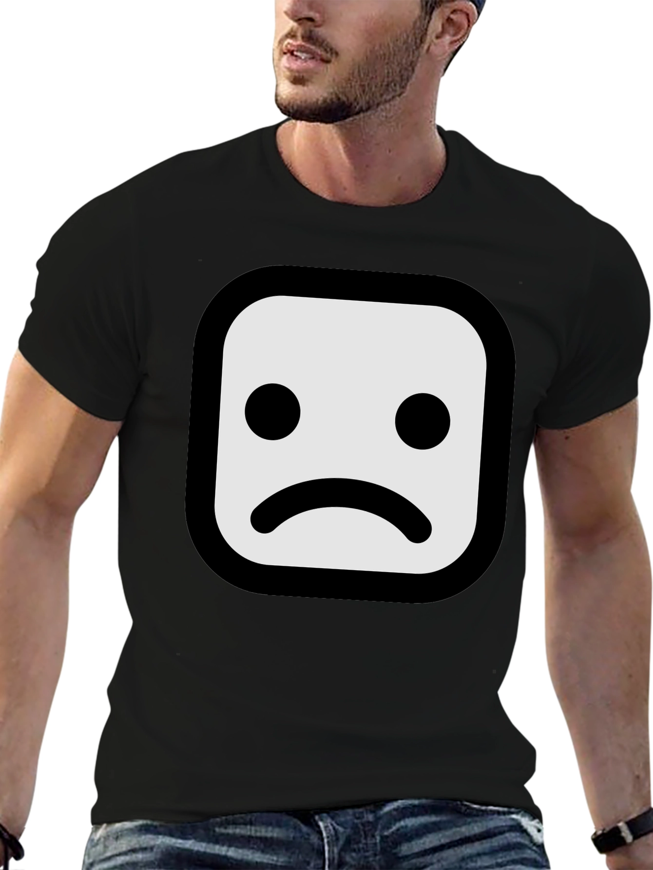 Sad Face Graphic T-Shirt - Black Cotton Blend