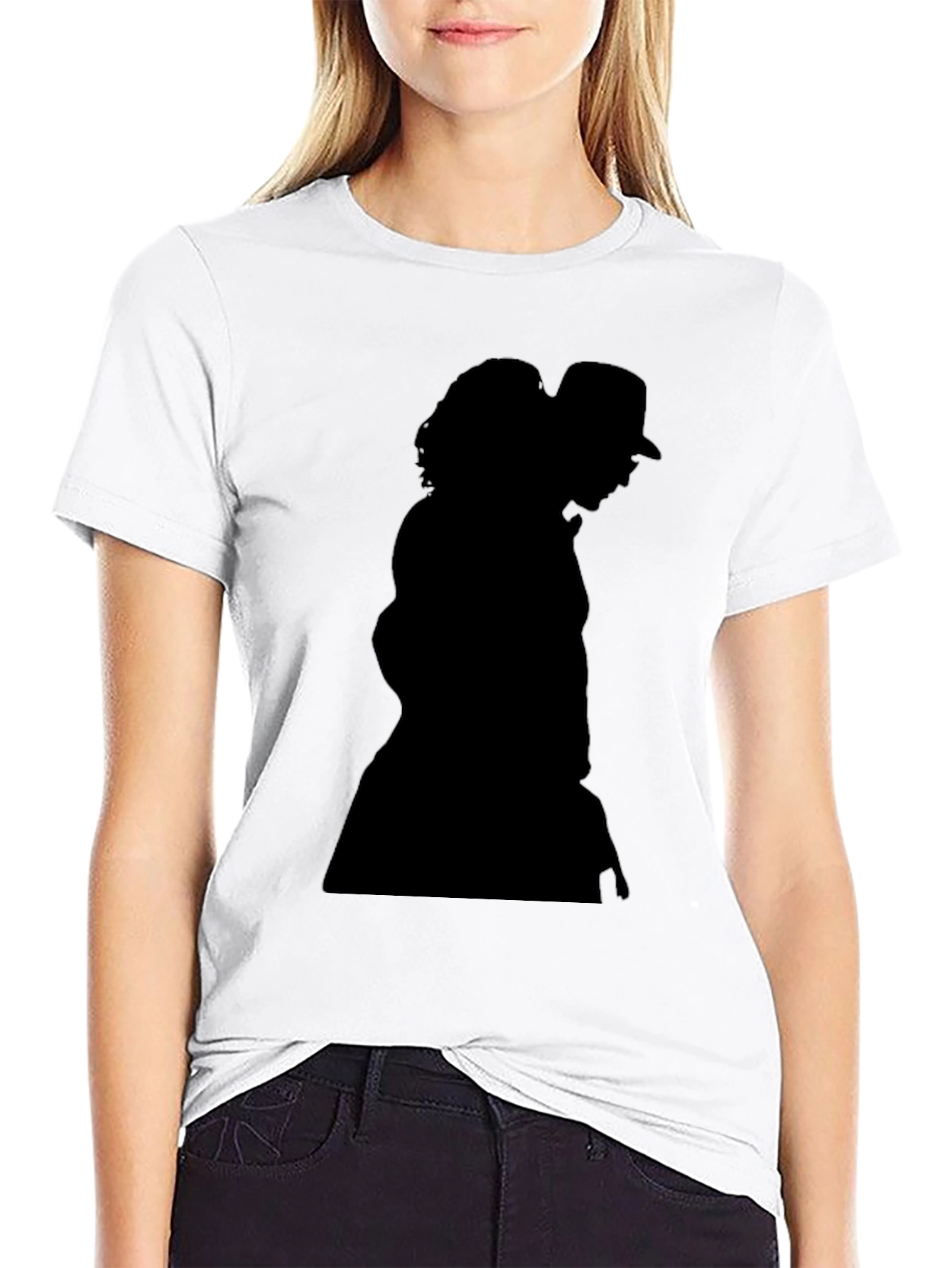 Silhouette Graphic Tee - Black Cotton Blend Casual Top