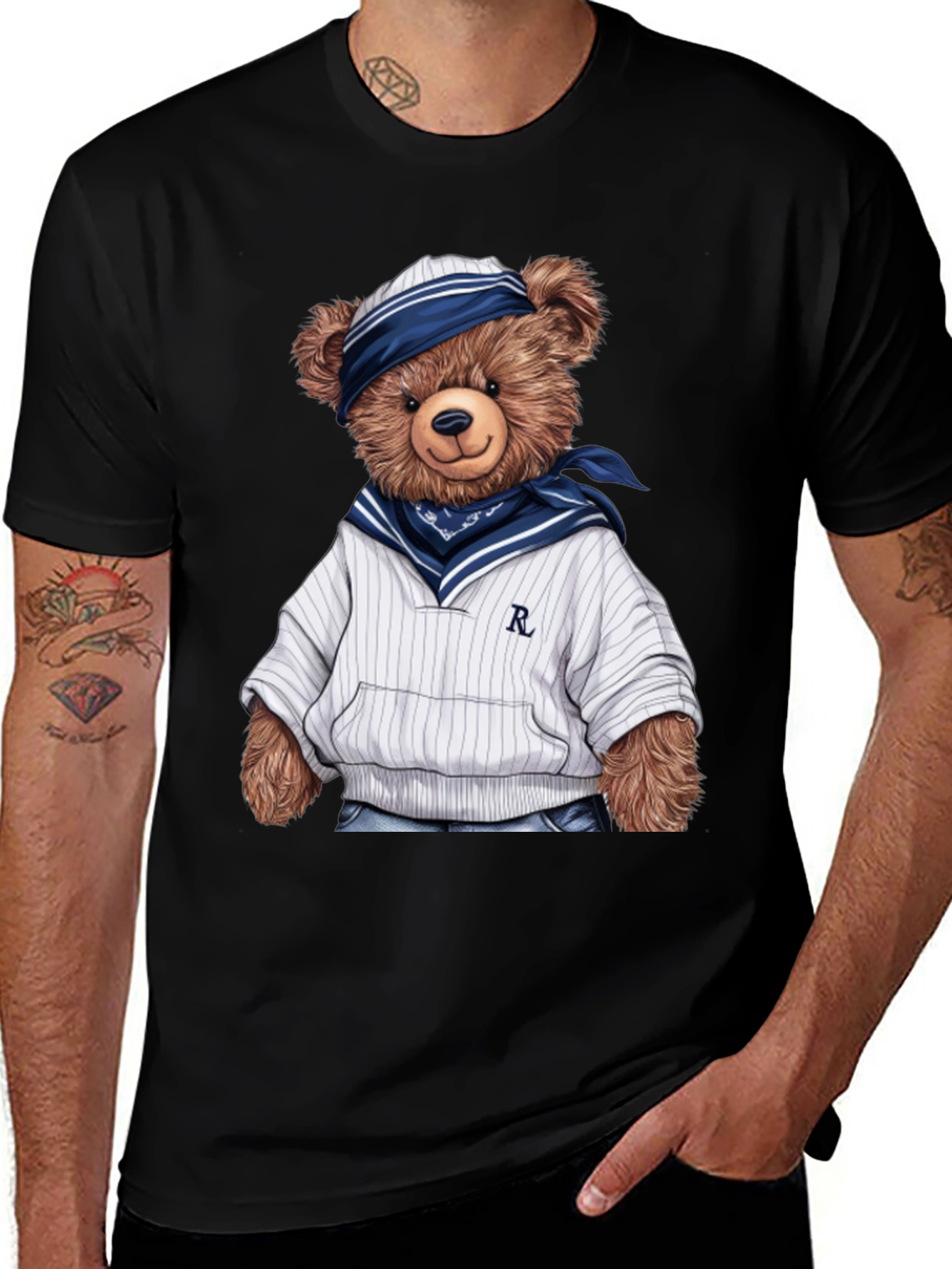 Teddy Bear Sailor Black T-Shirt