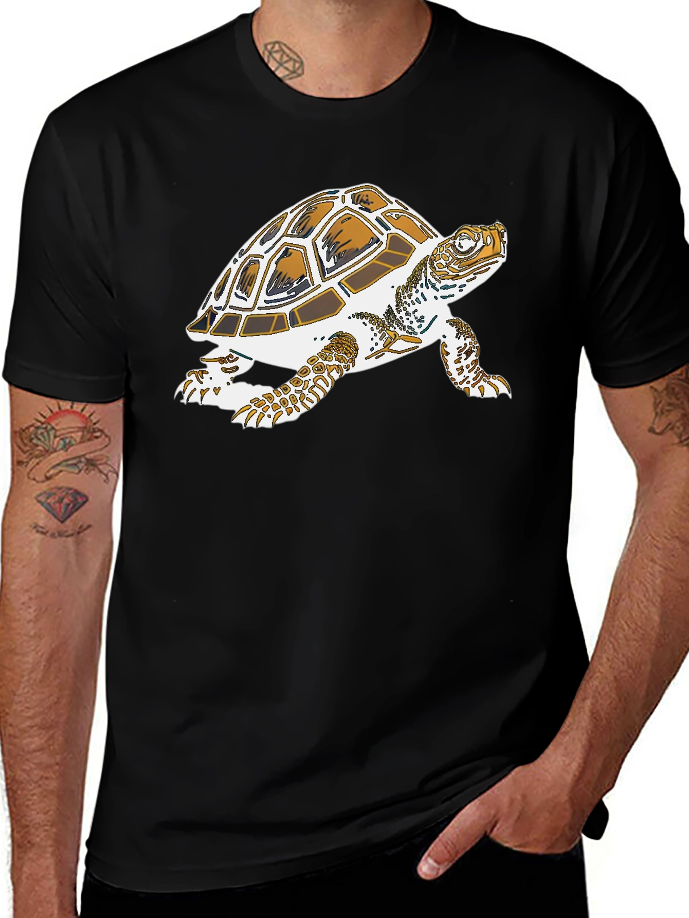 Turtle Graphic Tee - Black Cotton Casual Shirt
