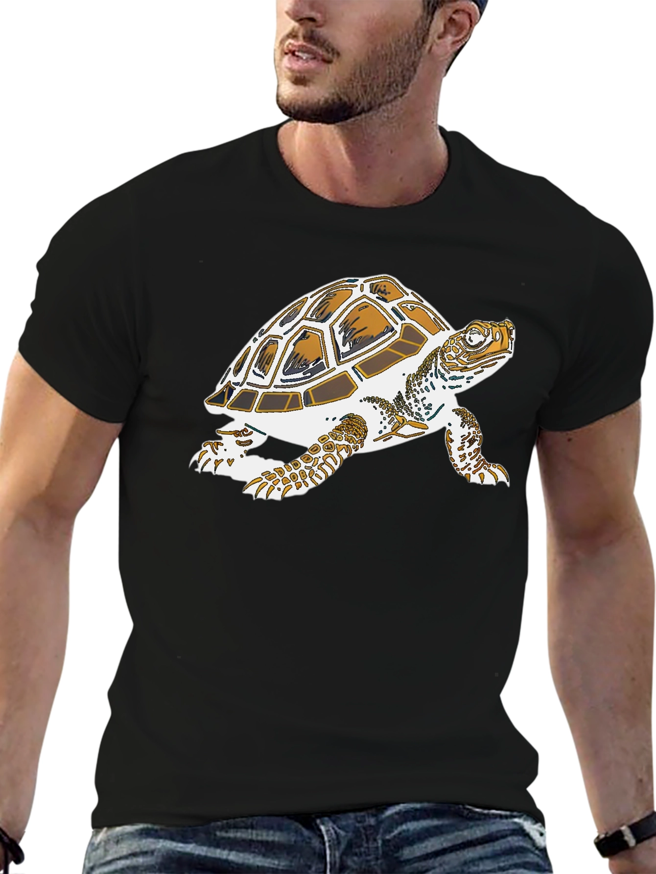 Turtle Graphic Tee - Black Cotton Casual Shirt