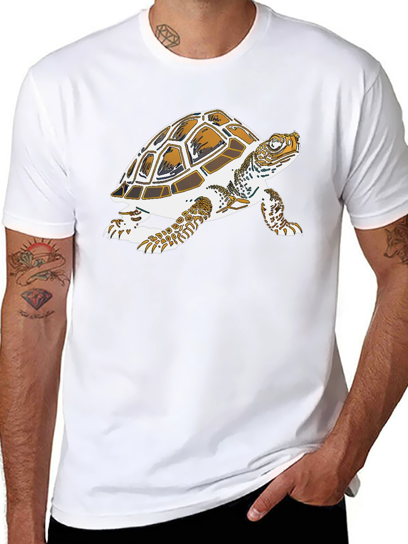 Turtle Graphic Tee - Black Cotton Casual Shirt