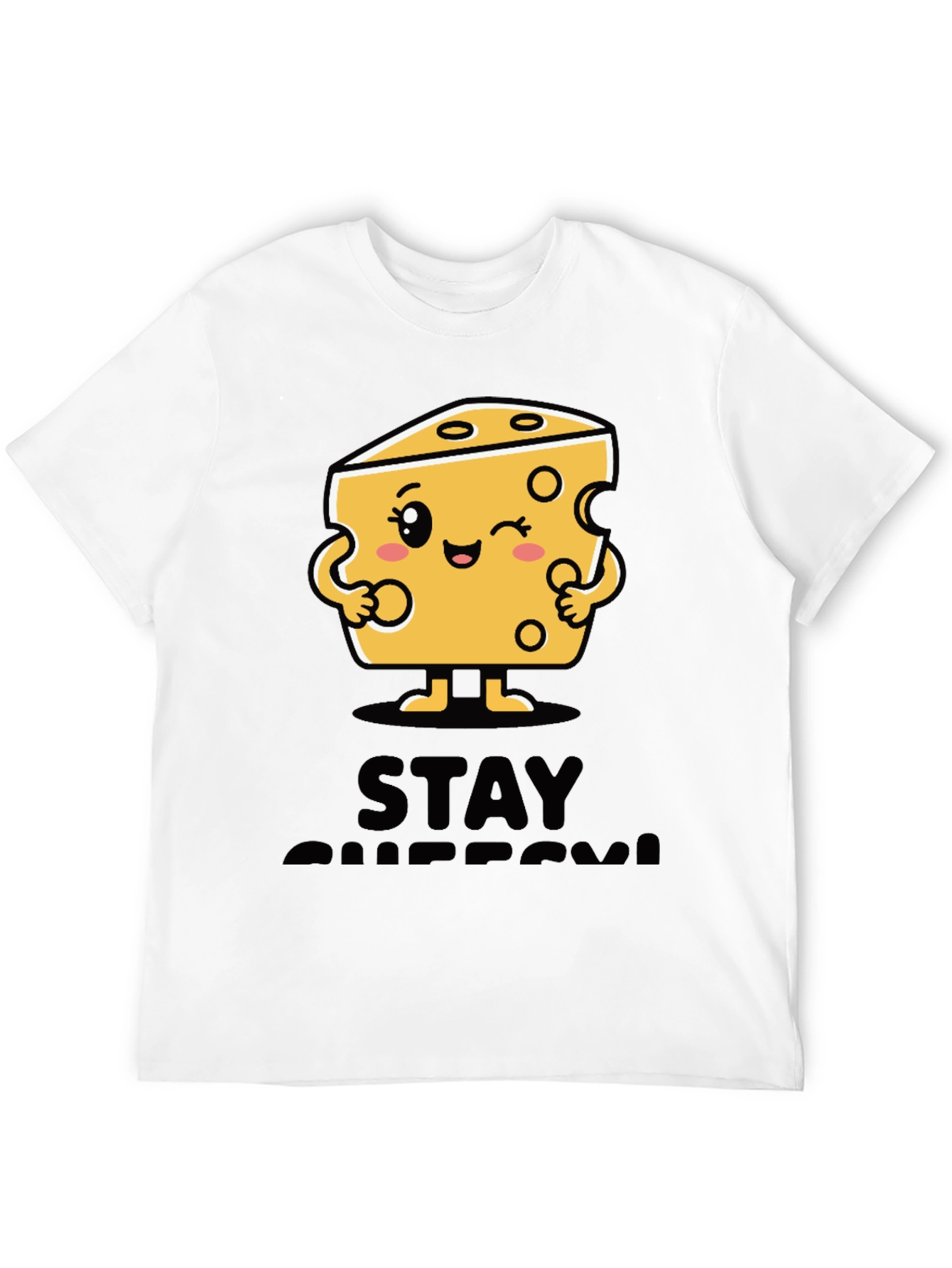 Stay Cheesy Cartoon Graphic Black T-Shirt