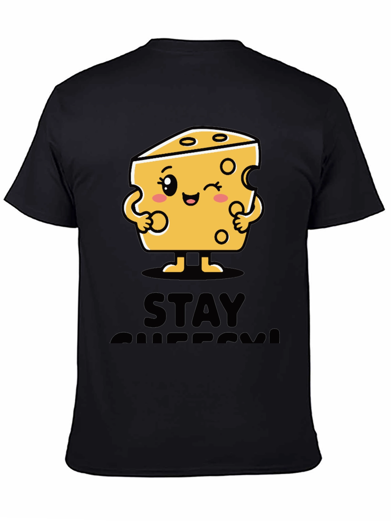 Stay Cheesy Cartoon Graphic Black T-Shirt