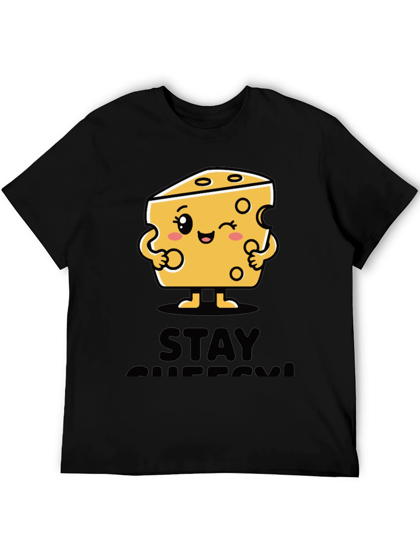 Stay Cheesy Cartoon Graphic Black T-Shirt