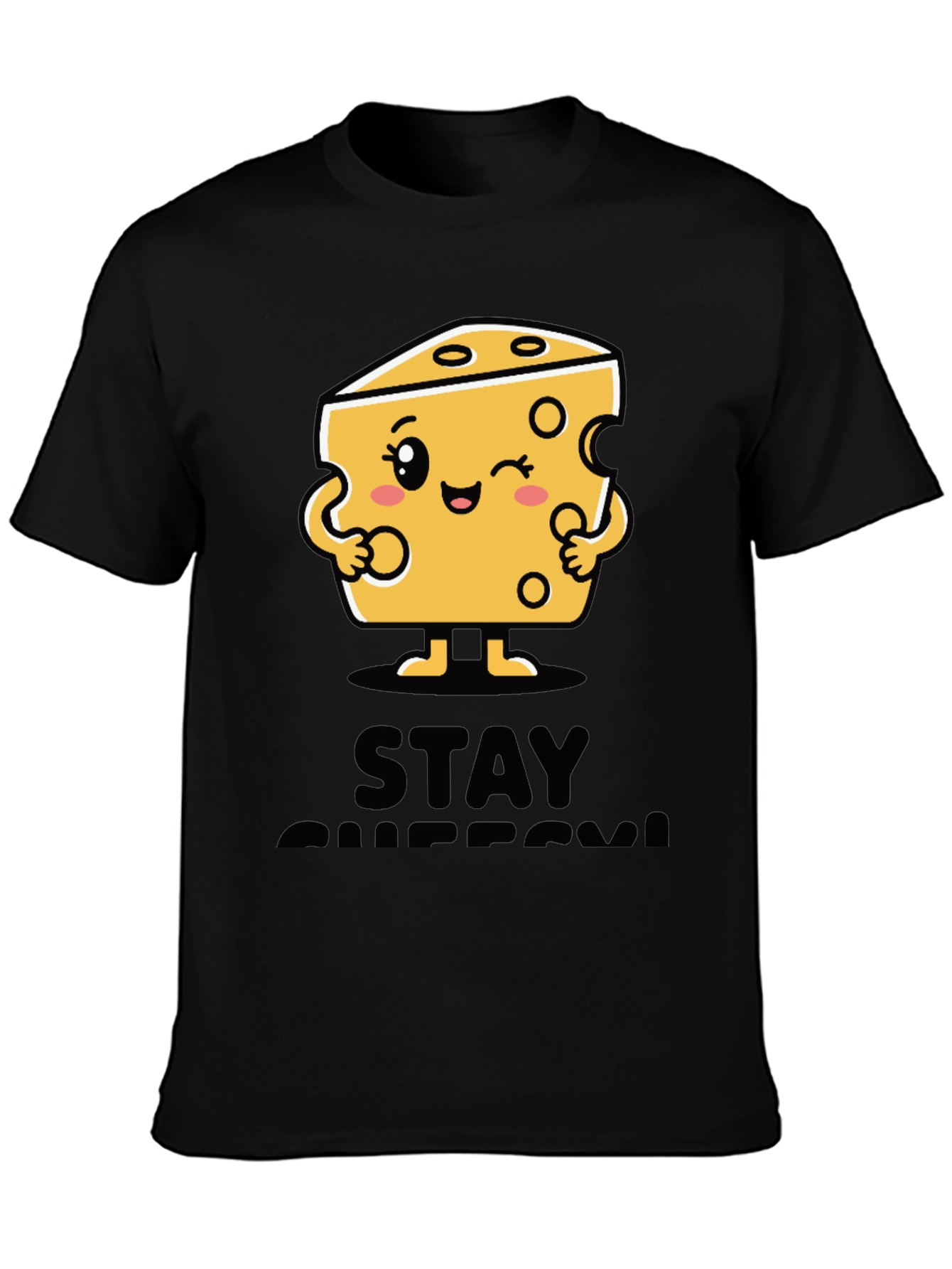 Stay Cheesy Cartoon Graphic Black T-Shirt