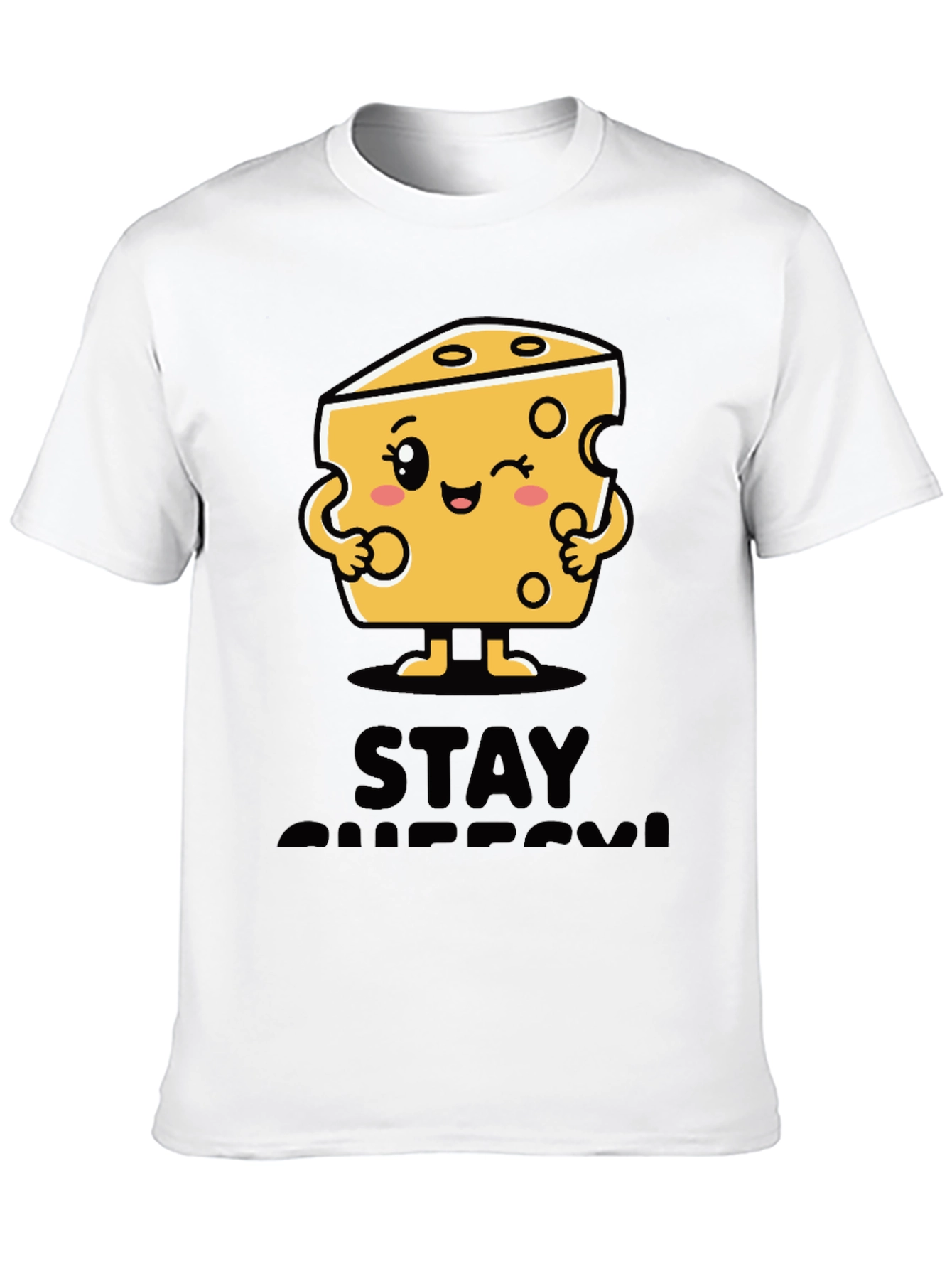 Stay Cheesy Cartoon Graphic Black T-Shirt
