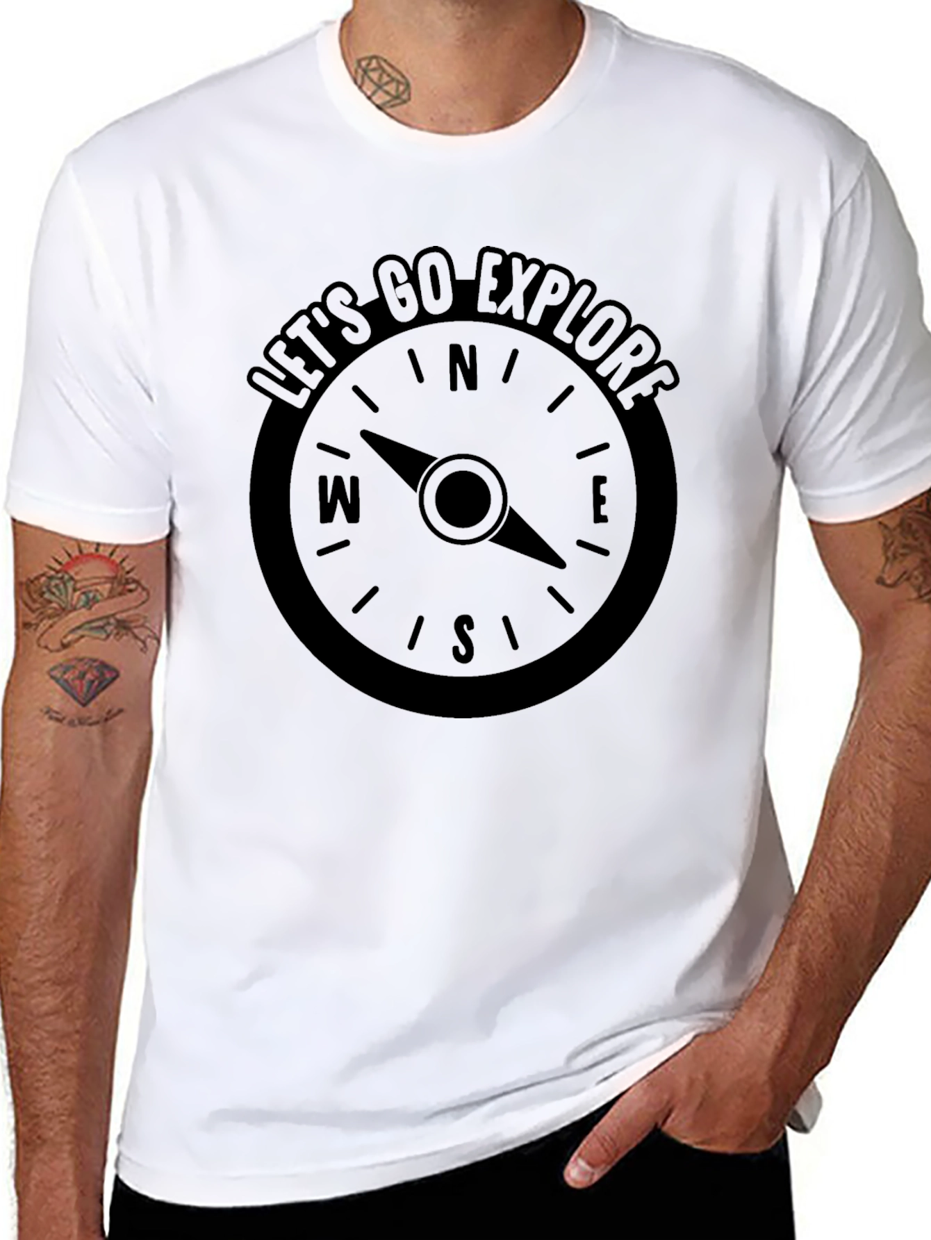 Lets Go Explore Compass Graphic T-Shirt