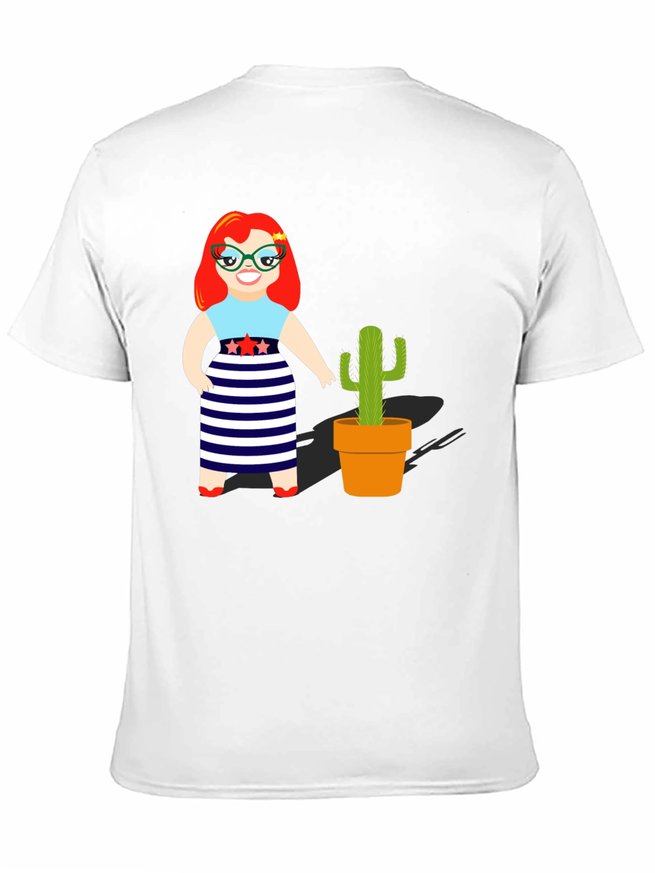 Cartoon Girl & Cactus Graphic T-Shirt