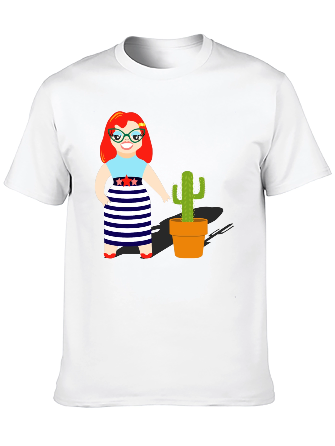 Cartoon Girl & Cactus Graphic T-Shirt