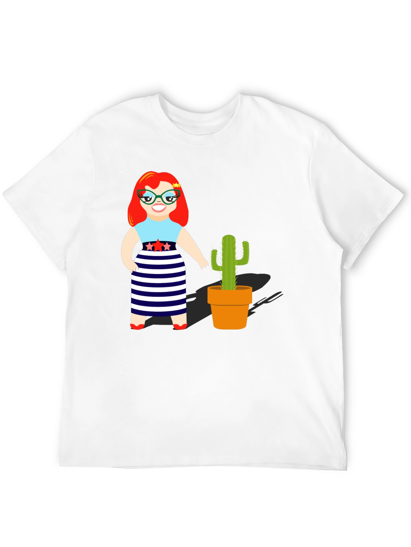 Cartoon Girl & Cactus Graphic T-Shirt