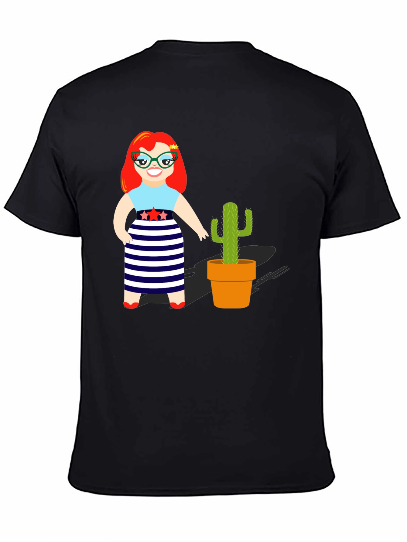 Cartoon Girl & Cactus Graphic T-Shirt