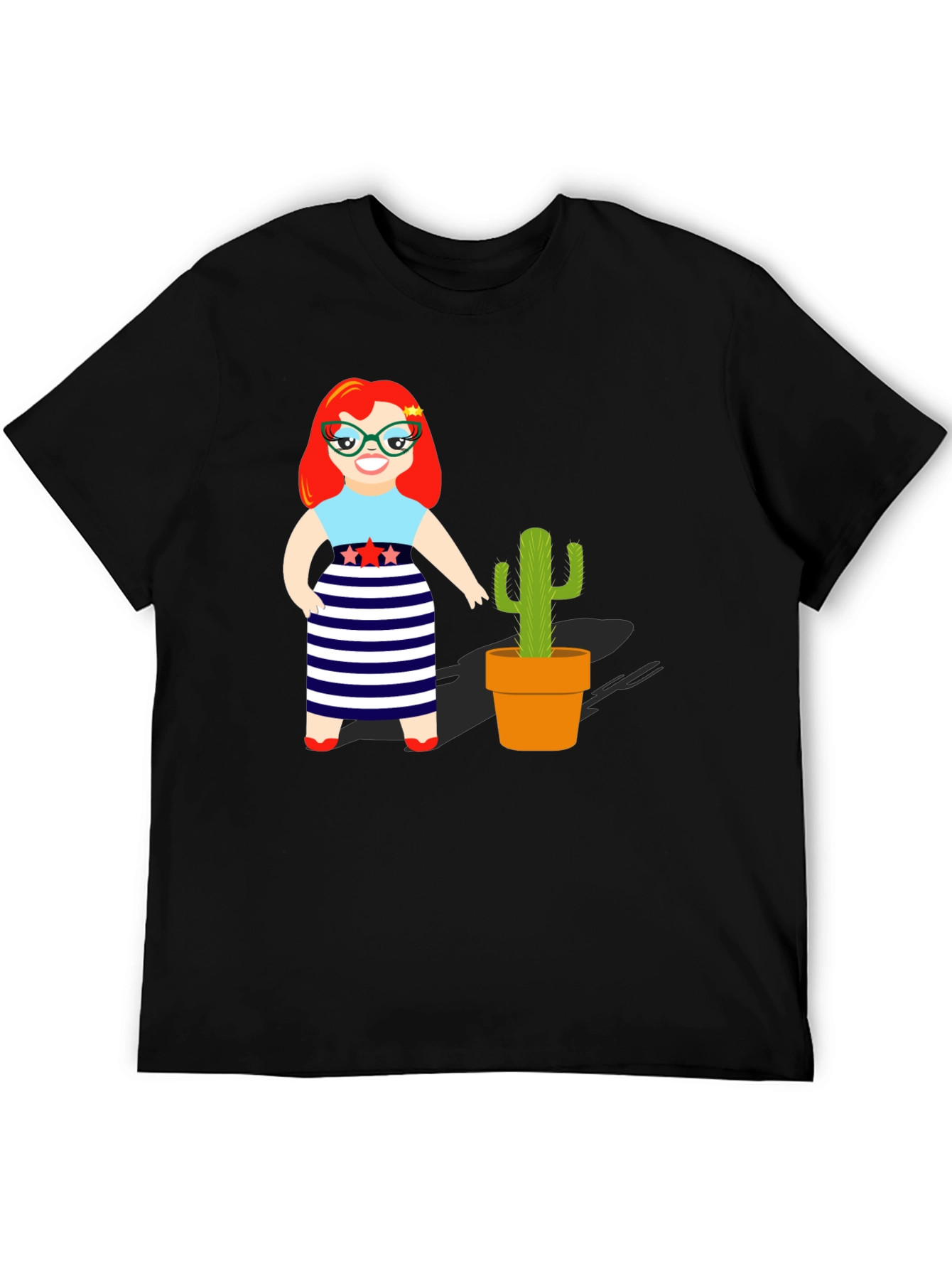 Cartoon Girl & Cactus Graphic T-Shirt