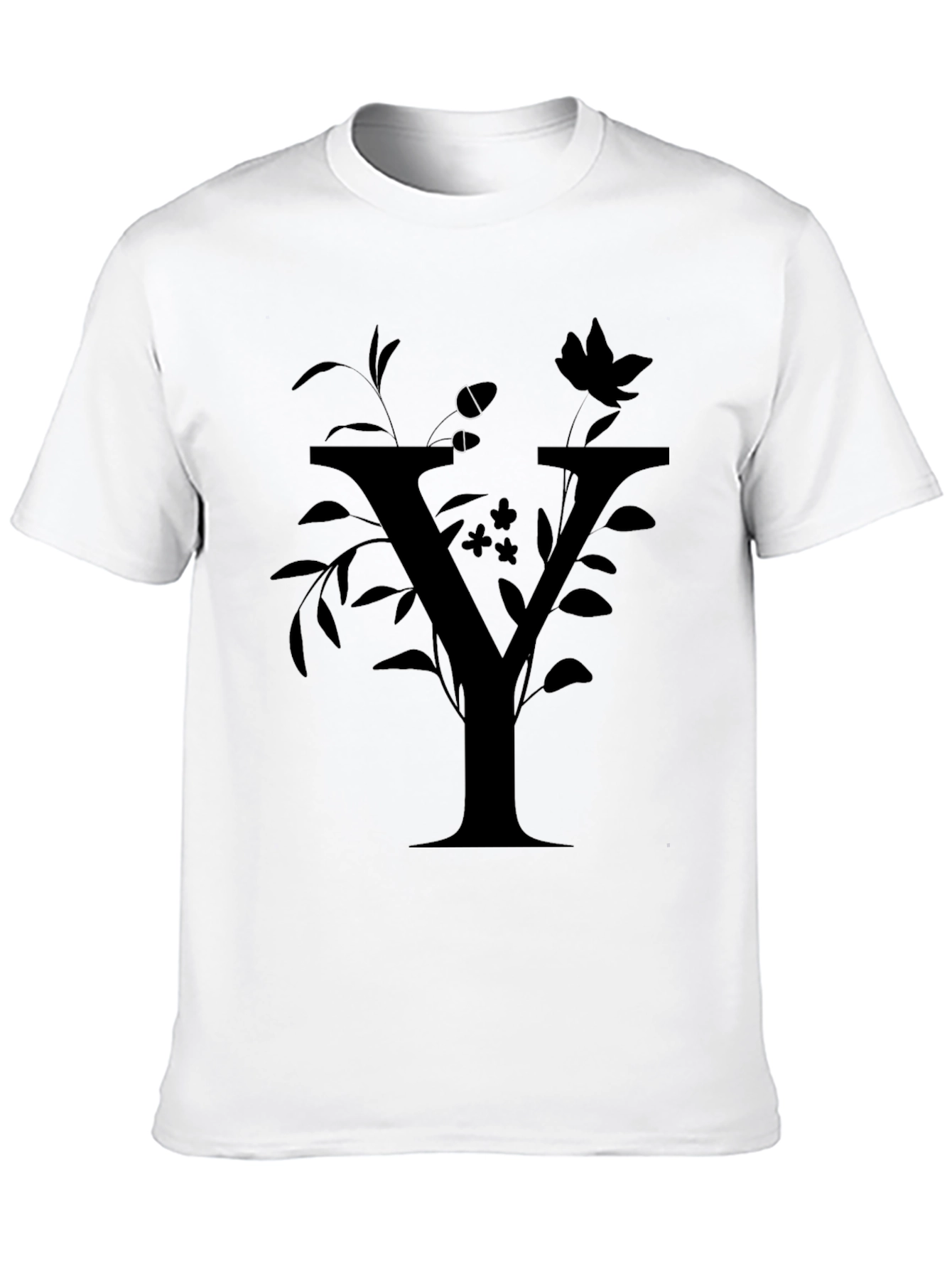 Floral Y Letter Graphic Black T-Shirt