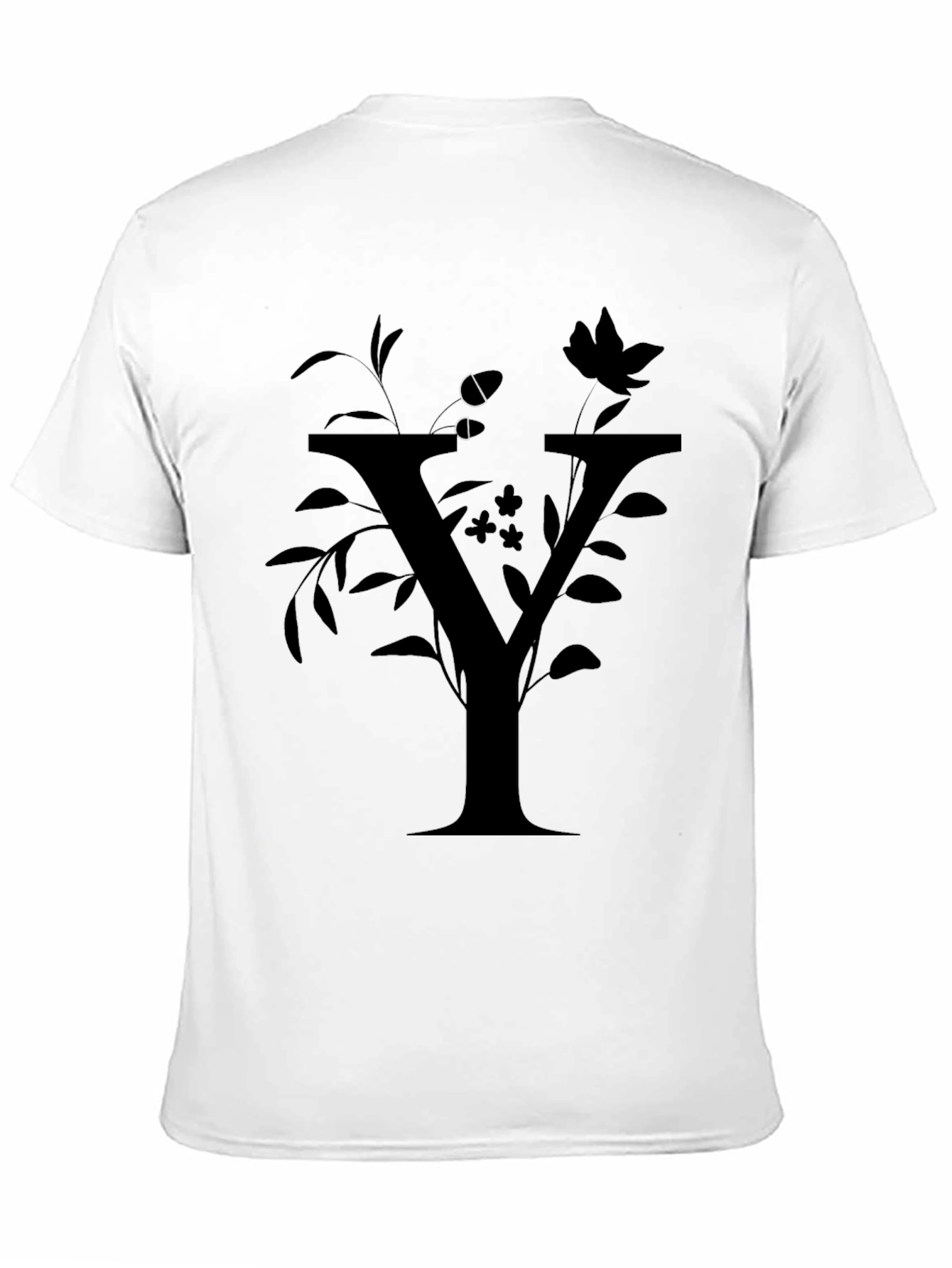 Floral Y Letter Graphic Black T-Shirt