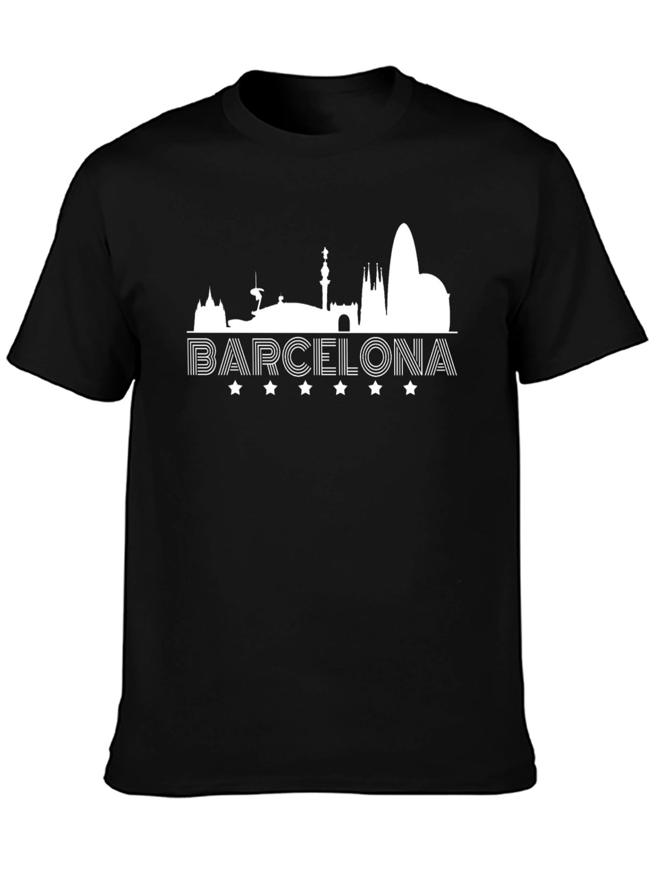 Barcelona Skyline Graphic T-Shirt - Black Cotton Tee