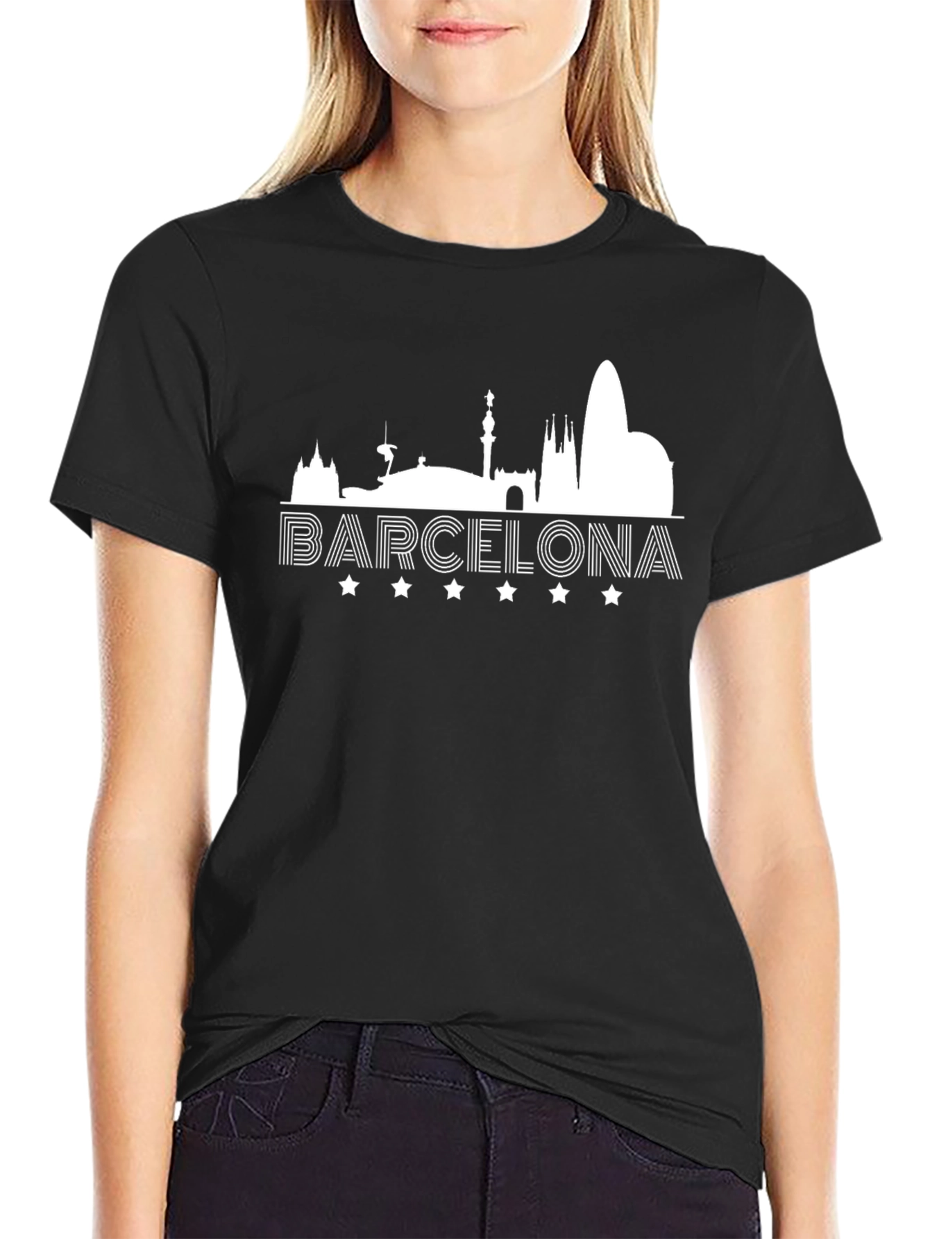 Barcelona Skyline Graphic T-Shirt - Black Cotton Tee