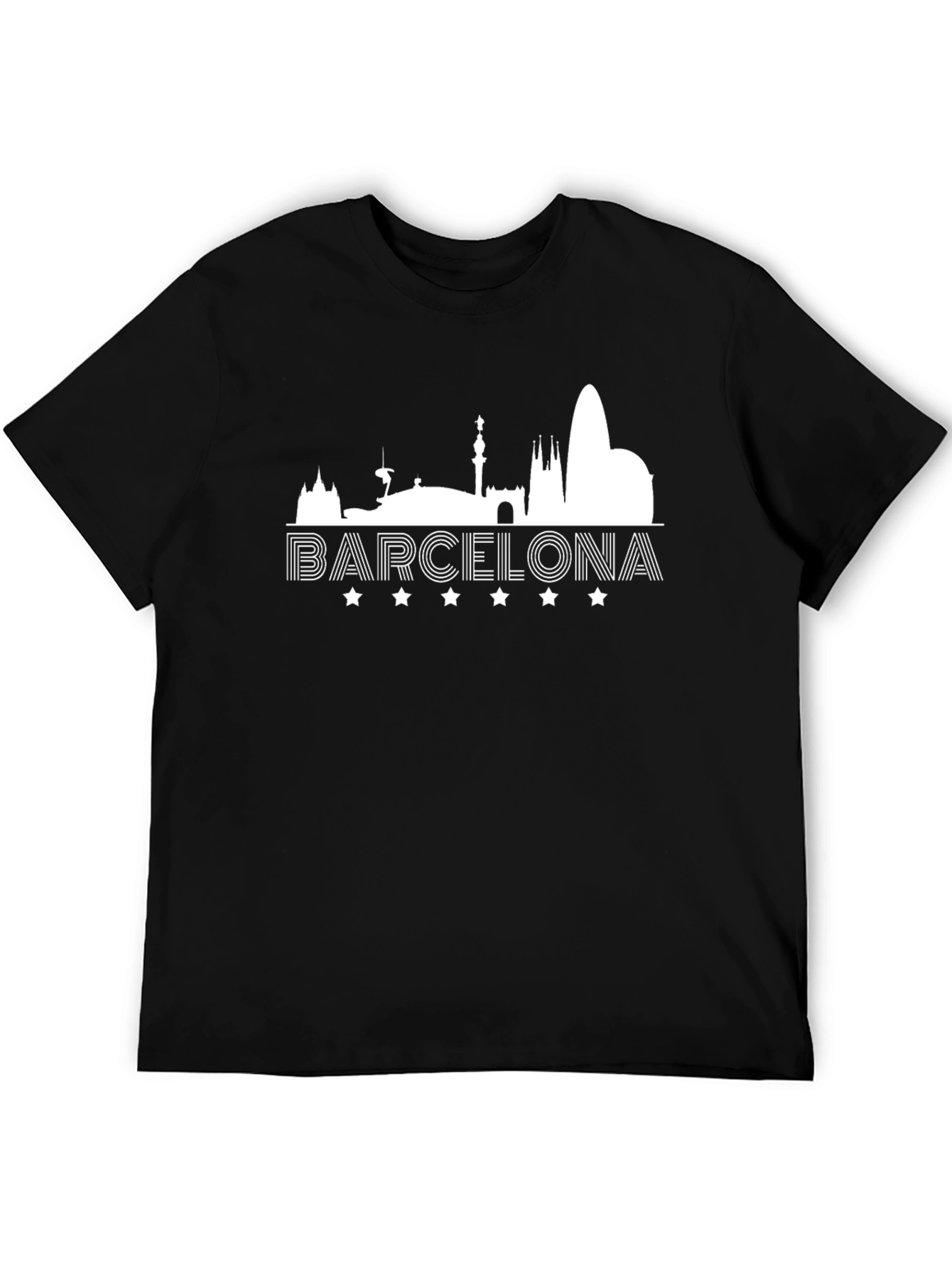 Barcelona Skyline Graphic T-Shirt - Black Cotton Tee