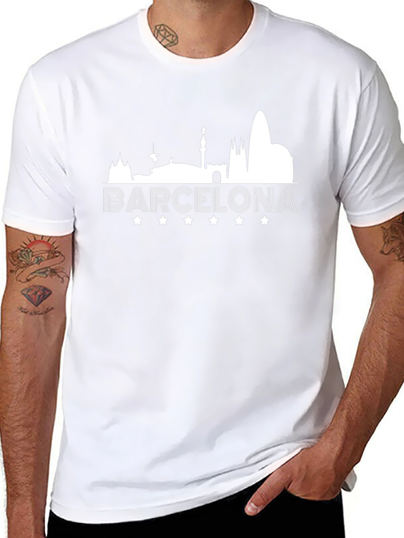 Barcelona Skyline Graphic T-Shirt - Black Cotton Tee