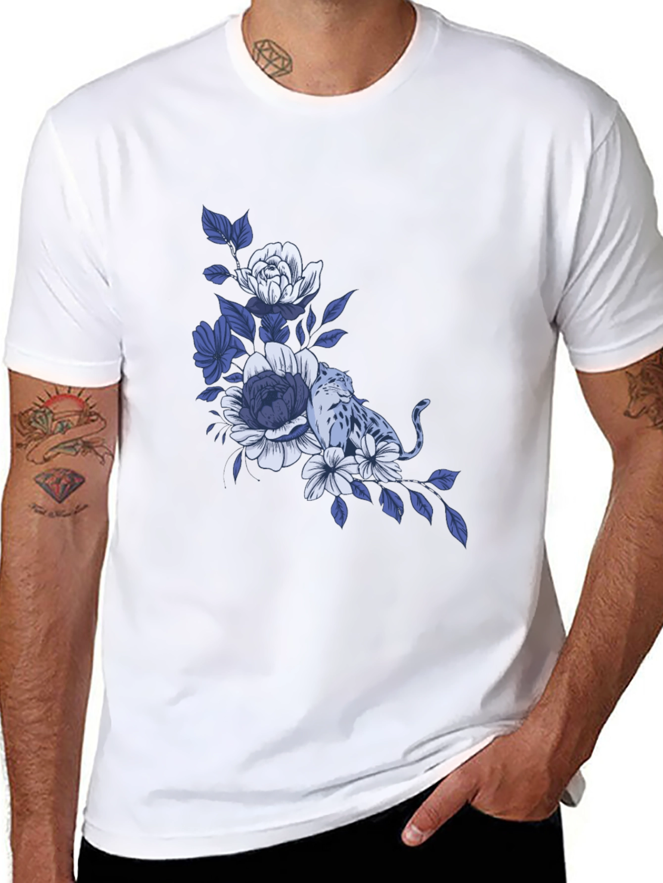 Floral Leopard Graphic Tee - Stylish Black T-Shirt