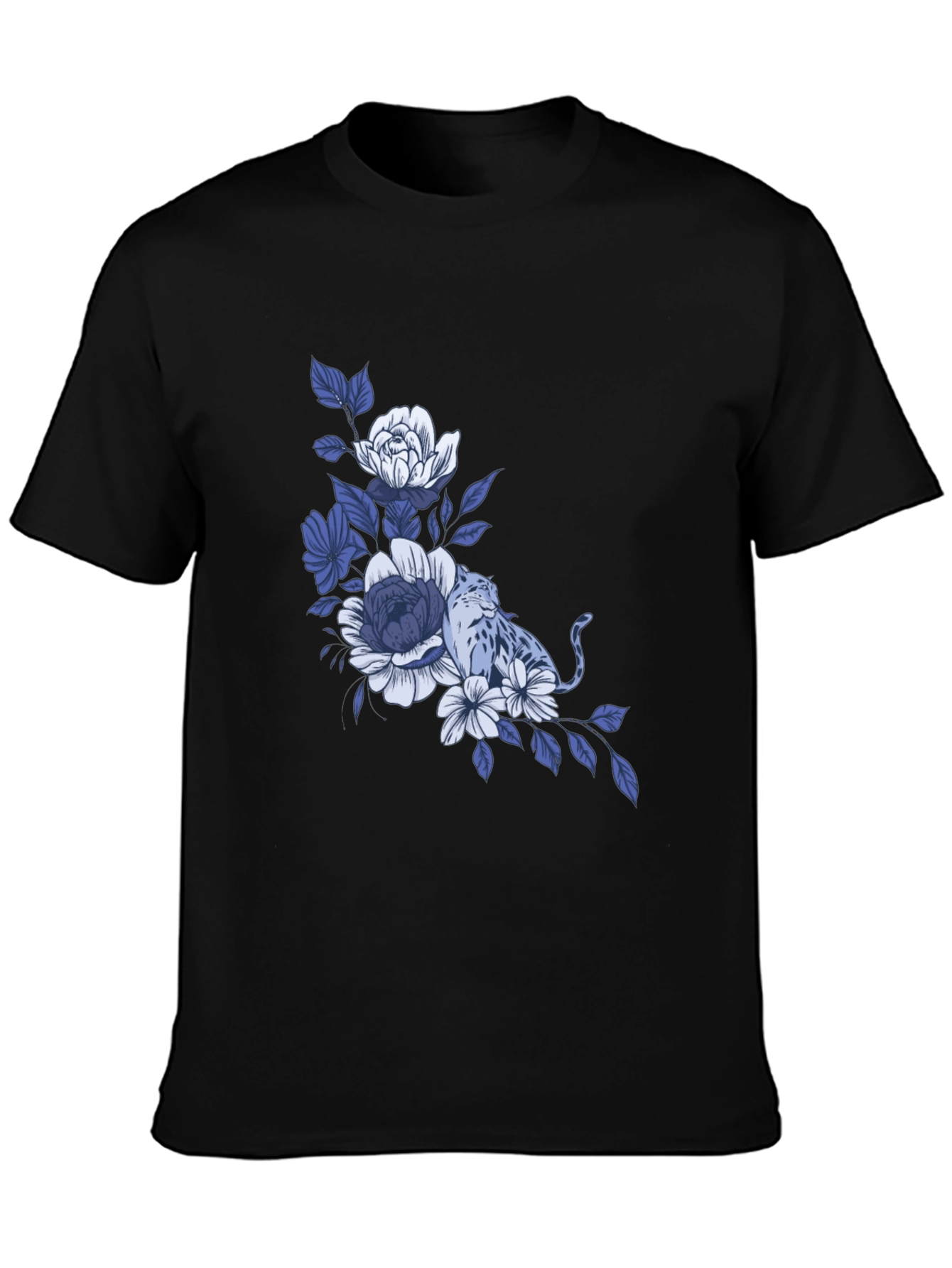 Floral Leopard Graphic Tee - Stylish Black T-Shirt