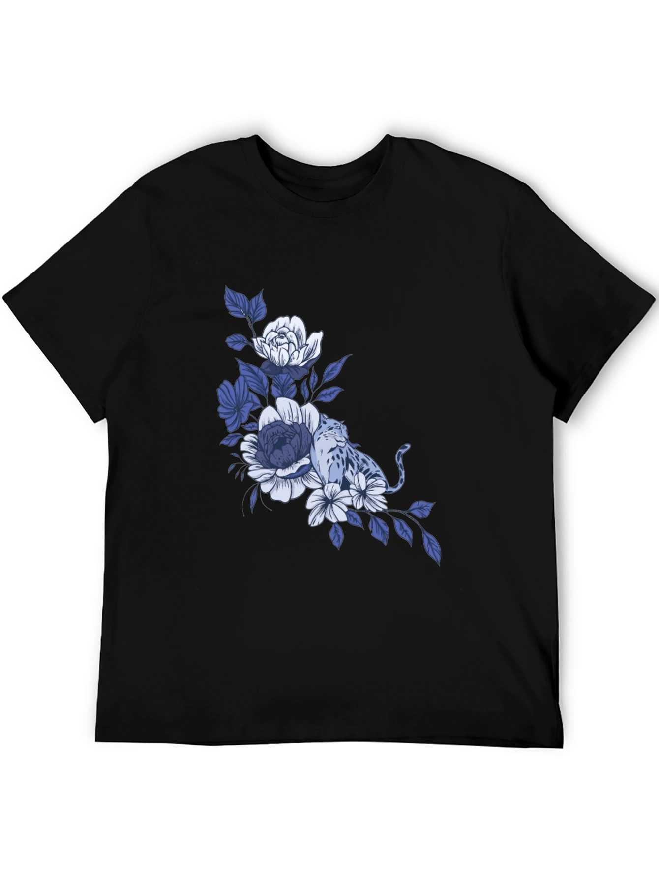 Floral Leopard Graphic Tee - Stylish Black T-Shirt