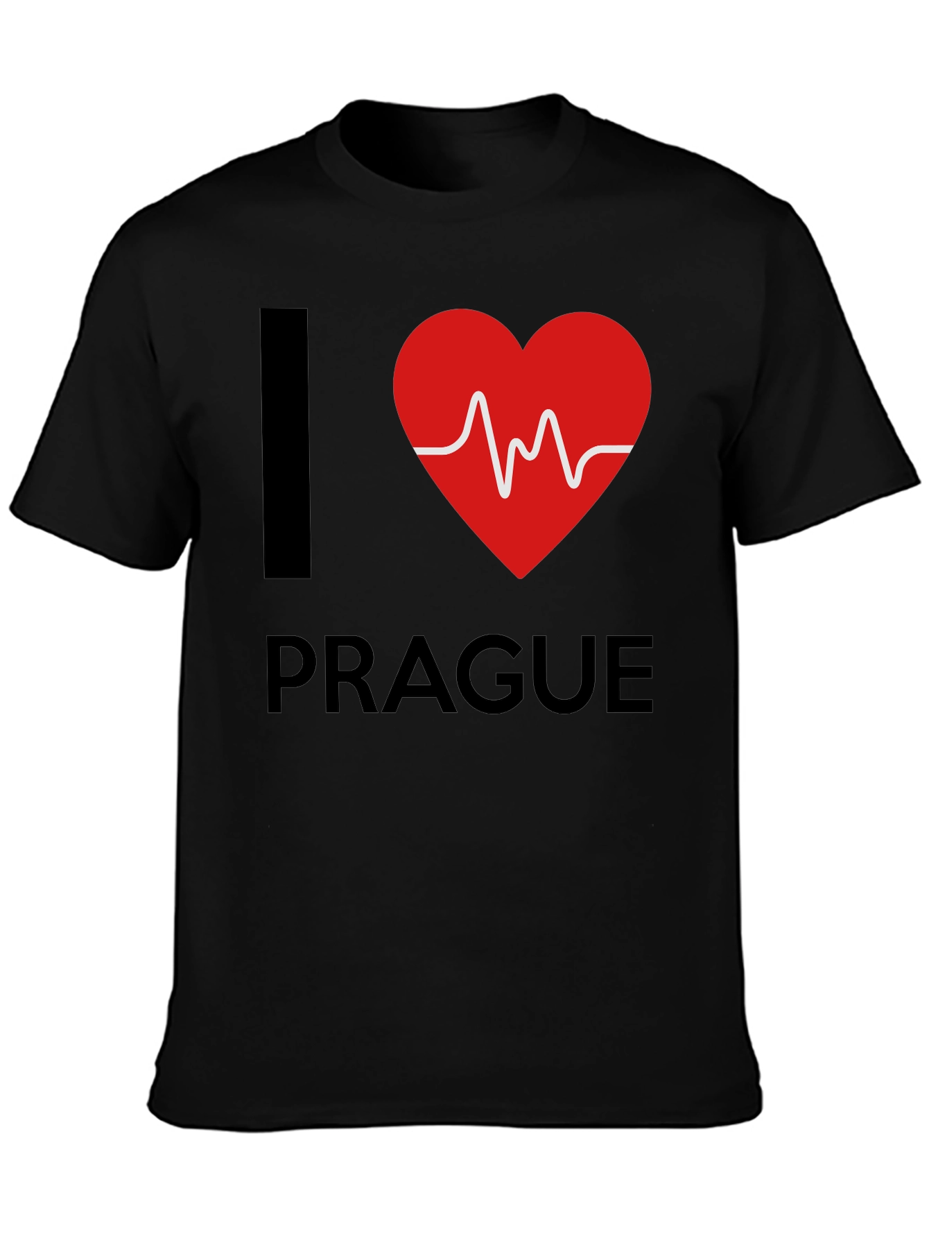 I Love Prague Heartbeat T-Shirt - Black