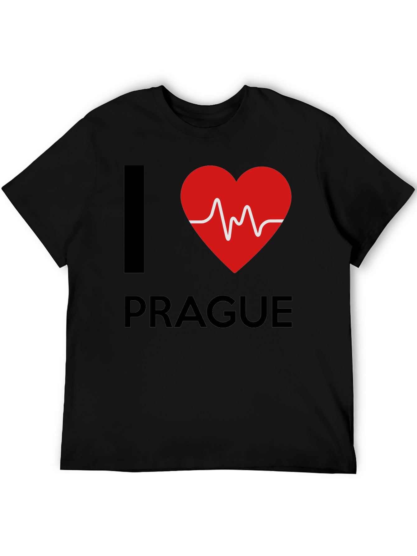 I Love Prague Heartbeat T-Shirt - Black