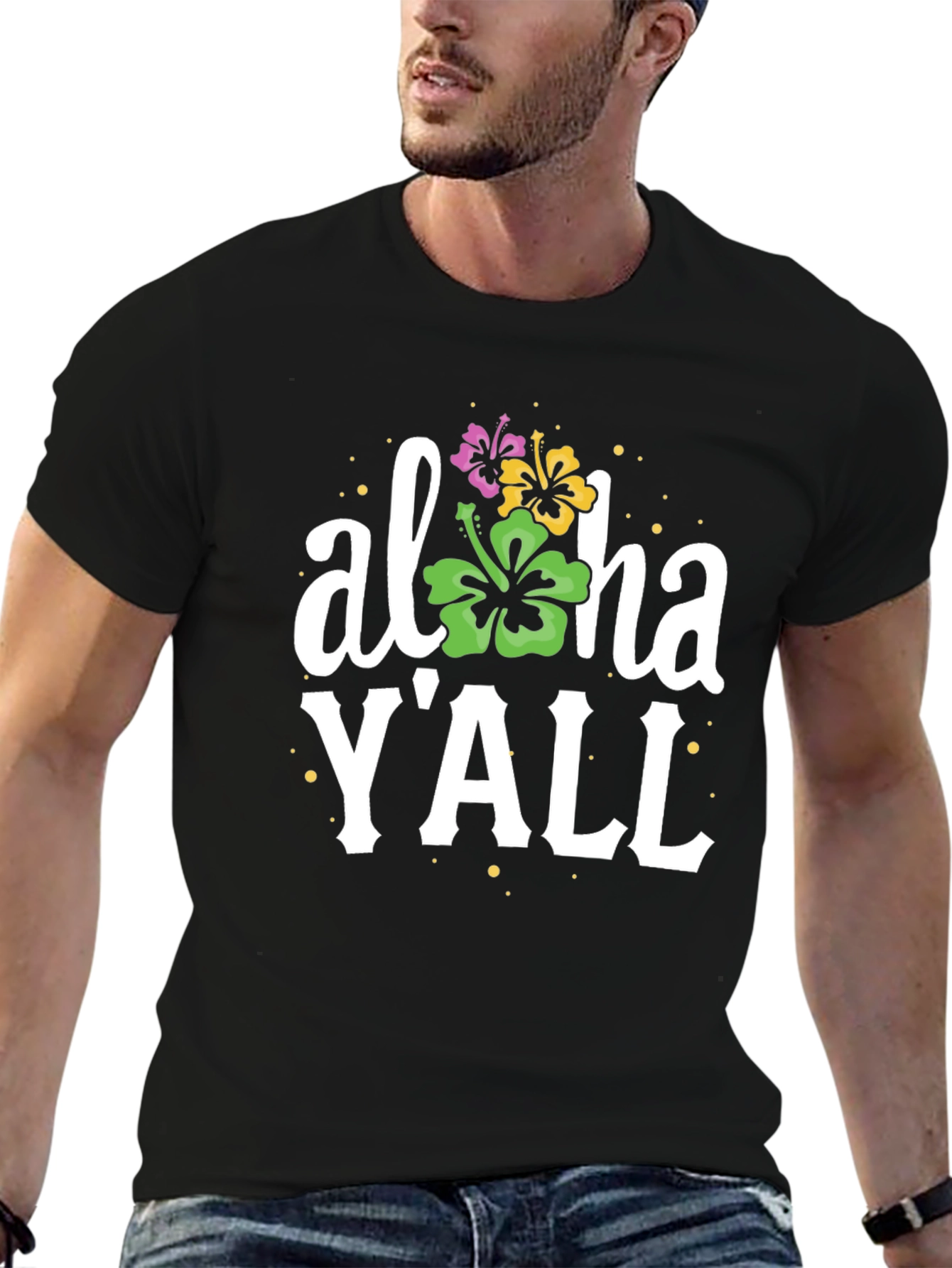Aloha YAll T-Shirt - Black Casual Tee